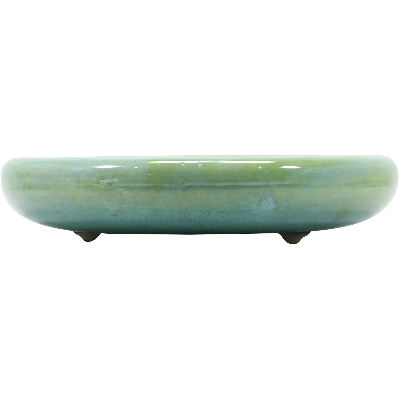Mid-Century Round Green Glazed Pottery Footed Center Bowl (1 of 8)