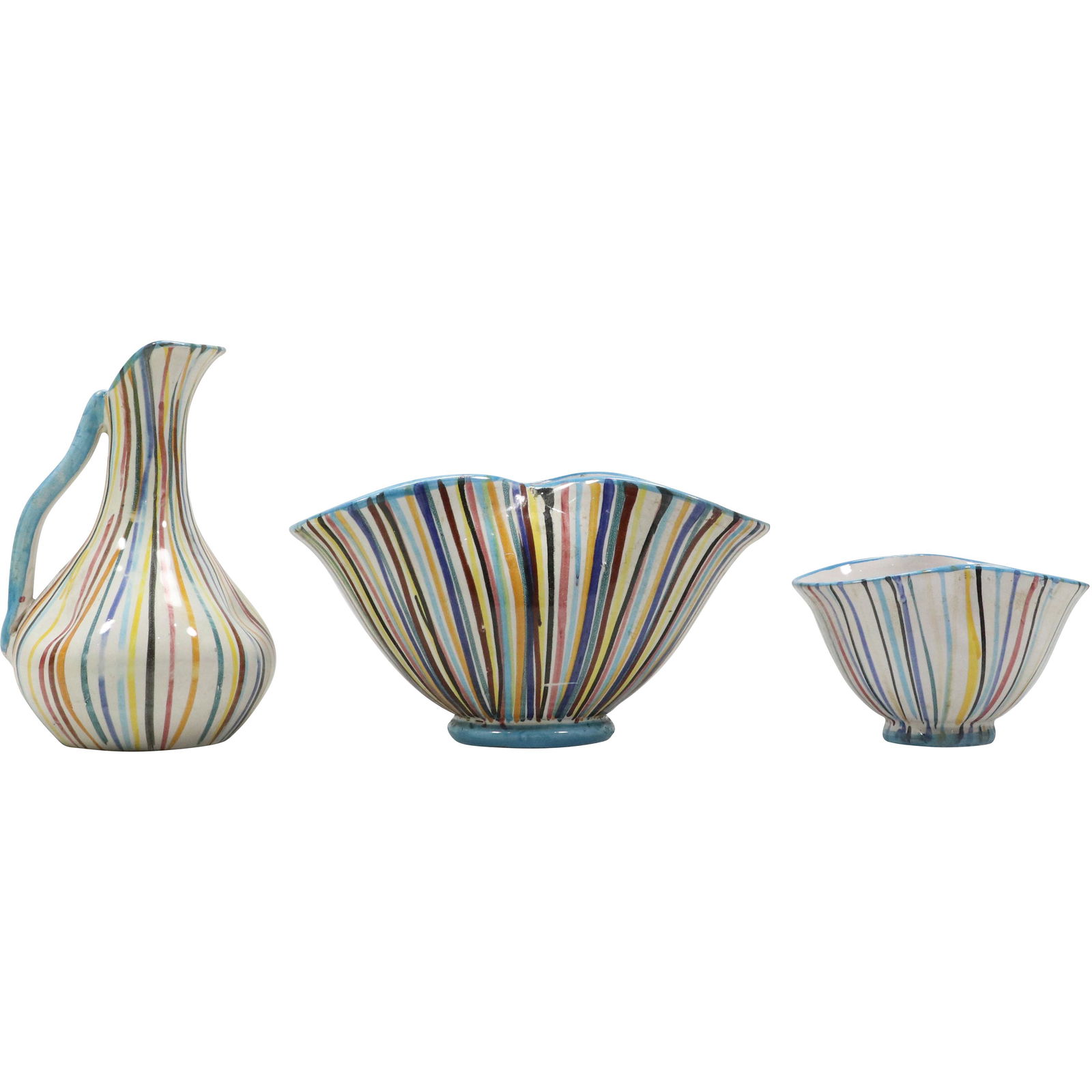 [3] Assorted Mid-Century Modern "Rainbow Color Stripes" Ceramic Pottery Items (1 of 11)