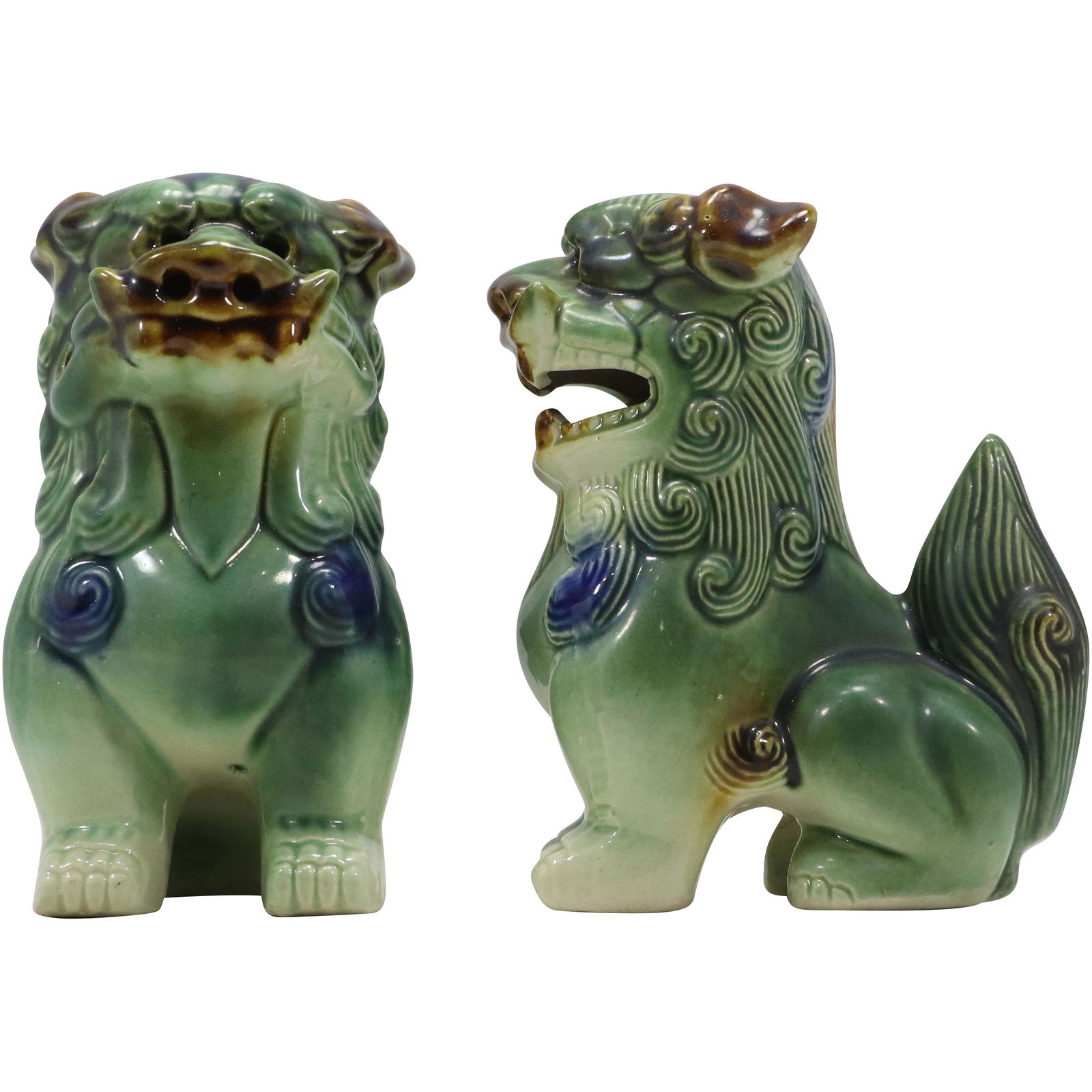 [2] TWO Chinese Majolica BUDDHIST LIONS Pottery Figures Statues (1 of 9)