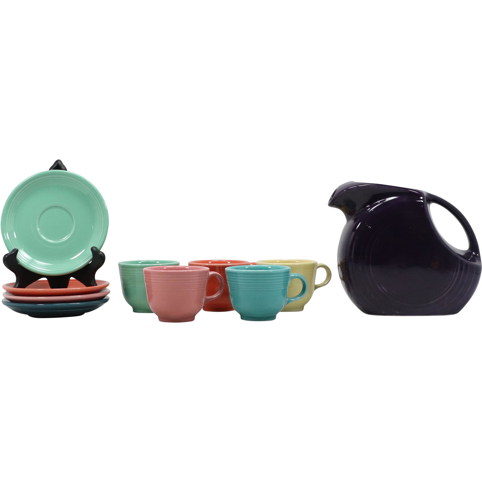 10 Pc. Multi Colors FIESTA Ceramic Pitcher, 5 Cups, 4 Saucers (1 of 19)