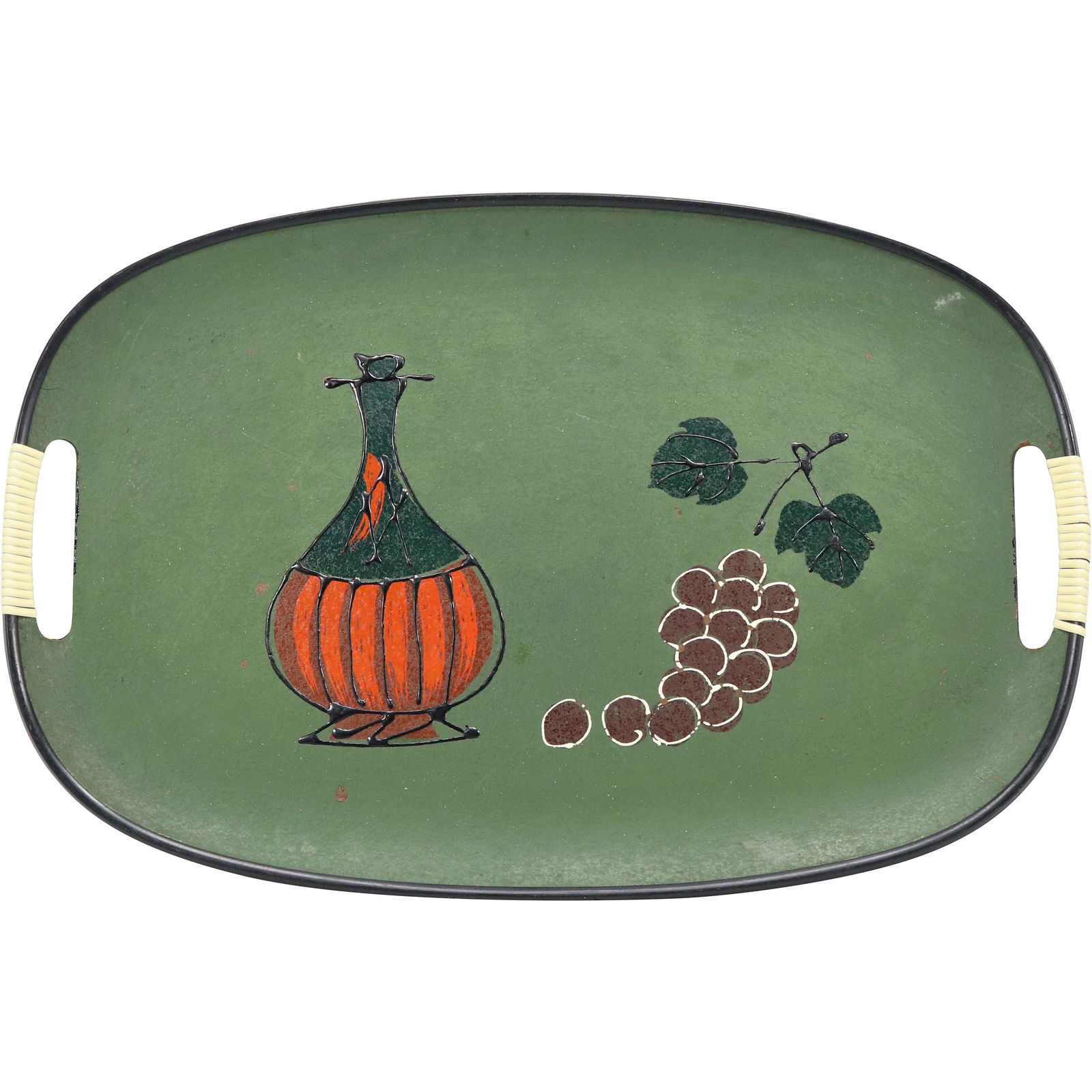 1960s Serving Tray Wine Bottle and Grapes: 1960s Serving Tray Wine Bottle and Grapes. size: .75h 17.5w 11.75L