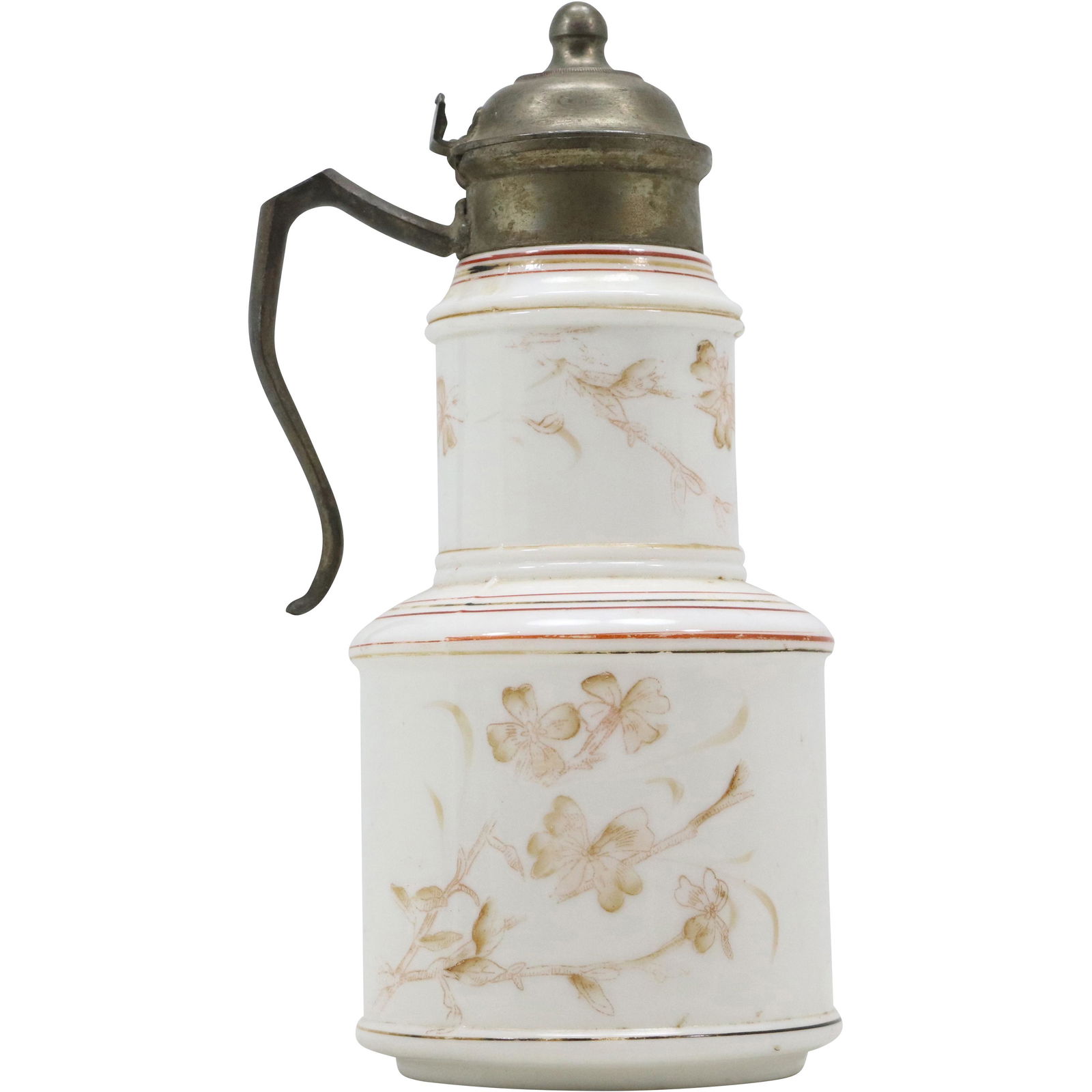 19th C Victorian Glass Syrup Pitcher Enamel Decorated (1 of 8)