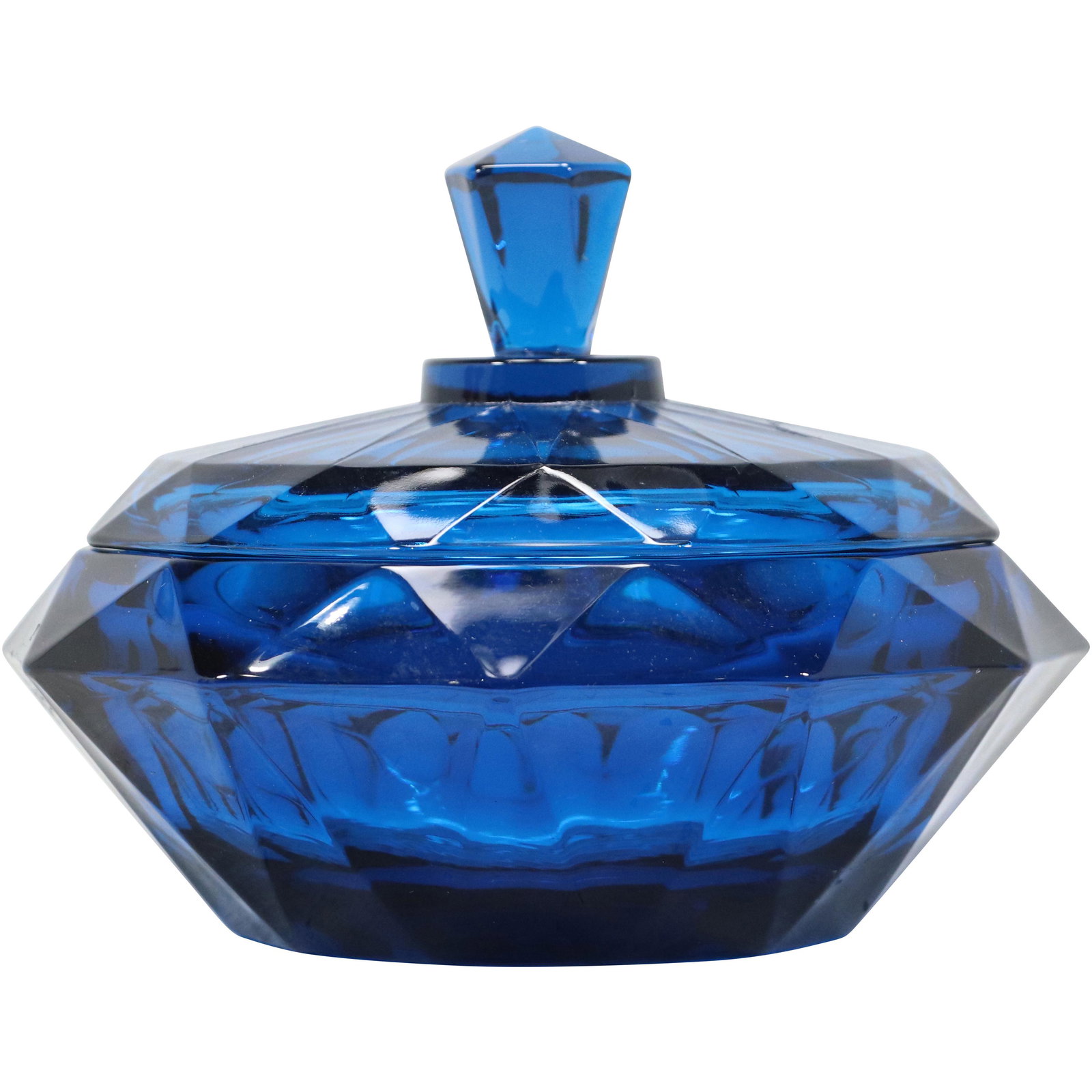 Elegant Faceted Blue Glass Candy Jar with Cover (1 of 9)