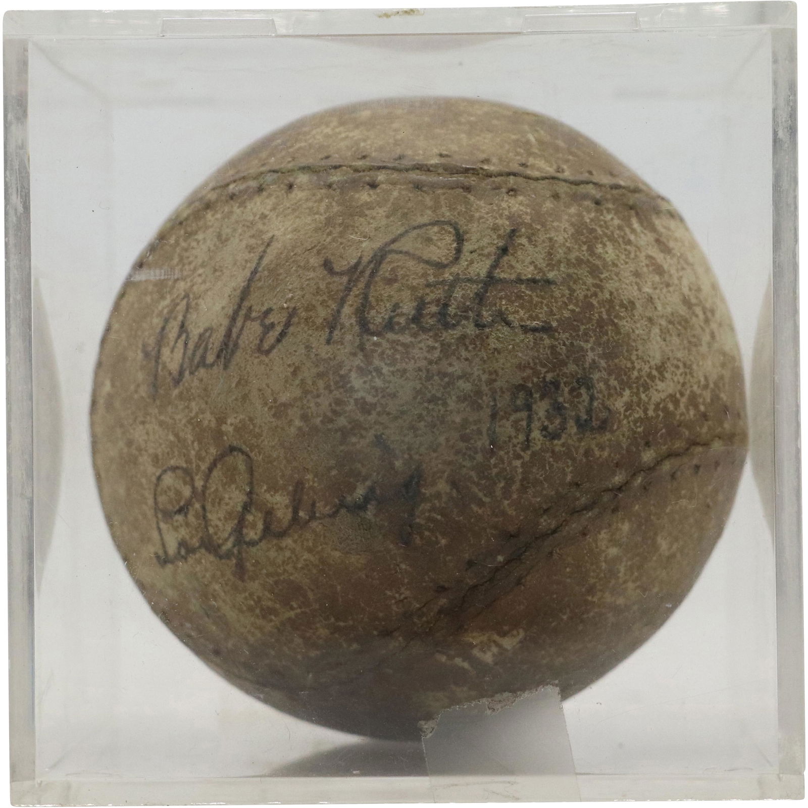 Babe Ruth and Lou Gehrig Autographed Softball with COA (1 of 8)