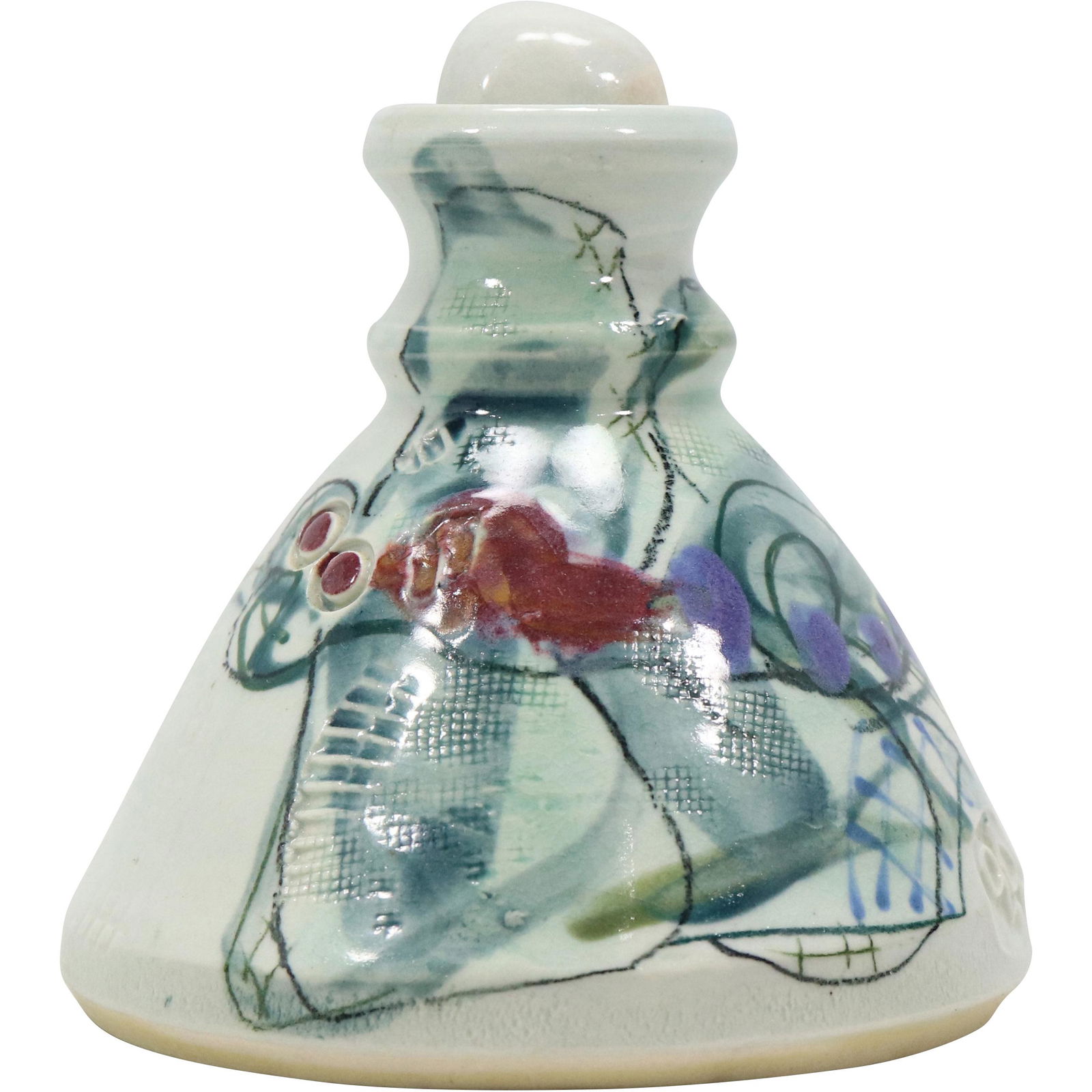 Signed Studio Art Pottery Decorated Small Jar with Stopper - Signed on Base (1 of 9)