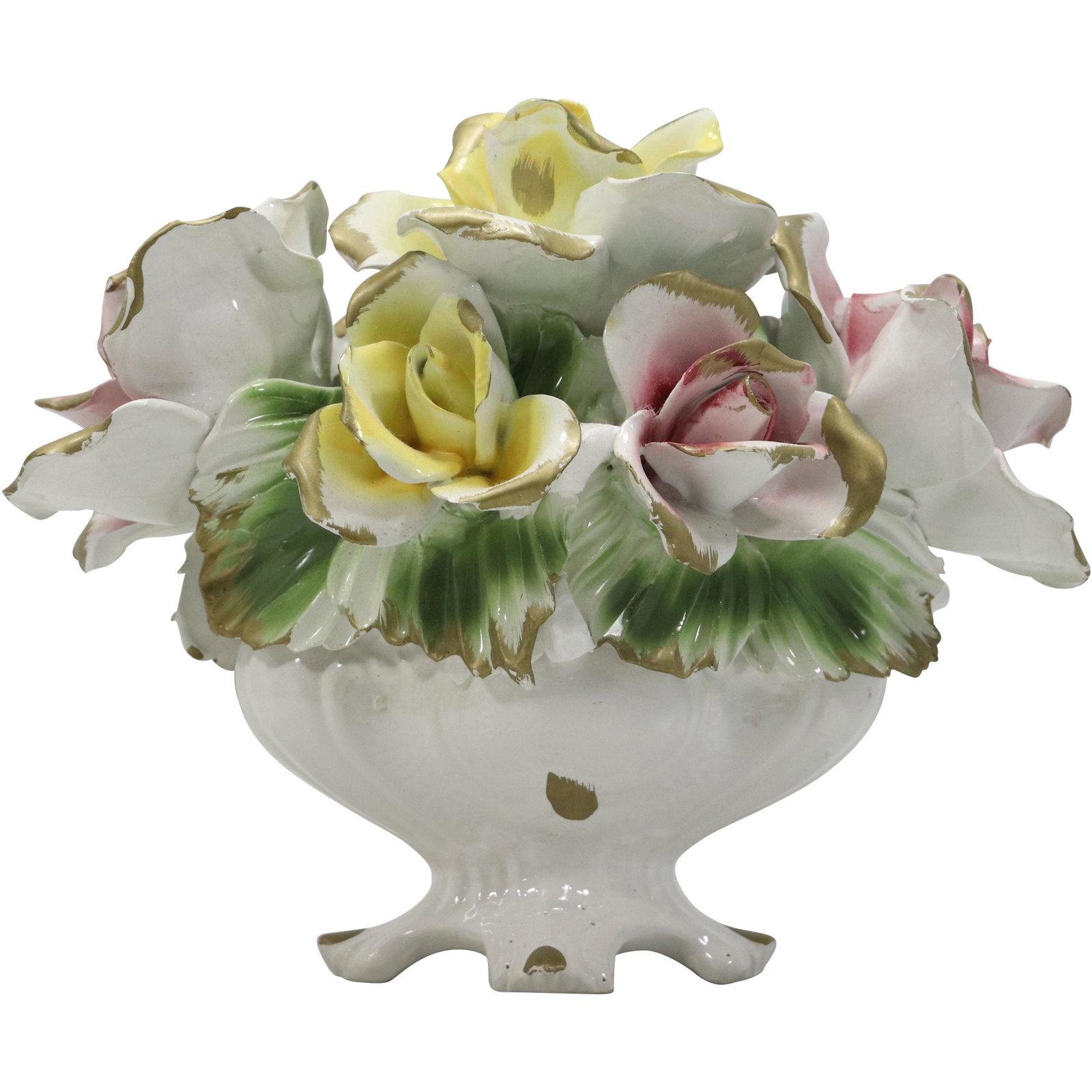 Capodimonte Italy Porcelain Flowers Center Piece: Capodimonte Italy Porcelain Flowers Center Piece. size: 9.25h 11w