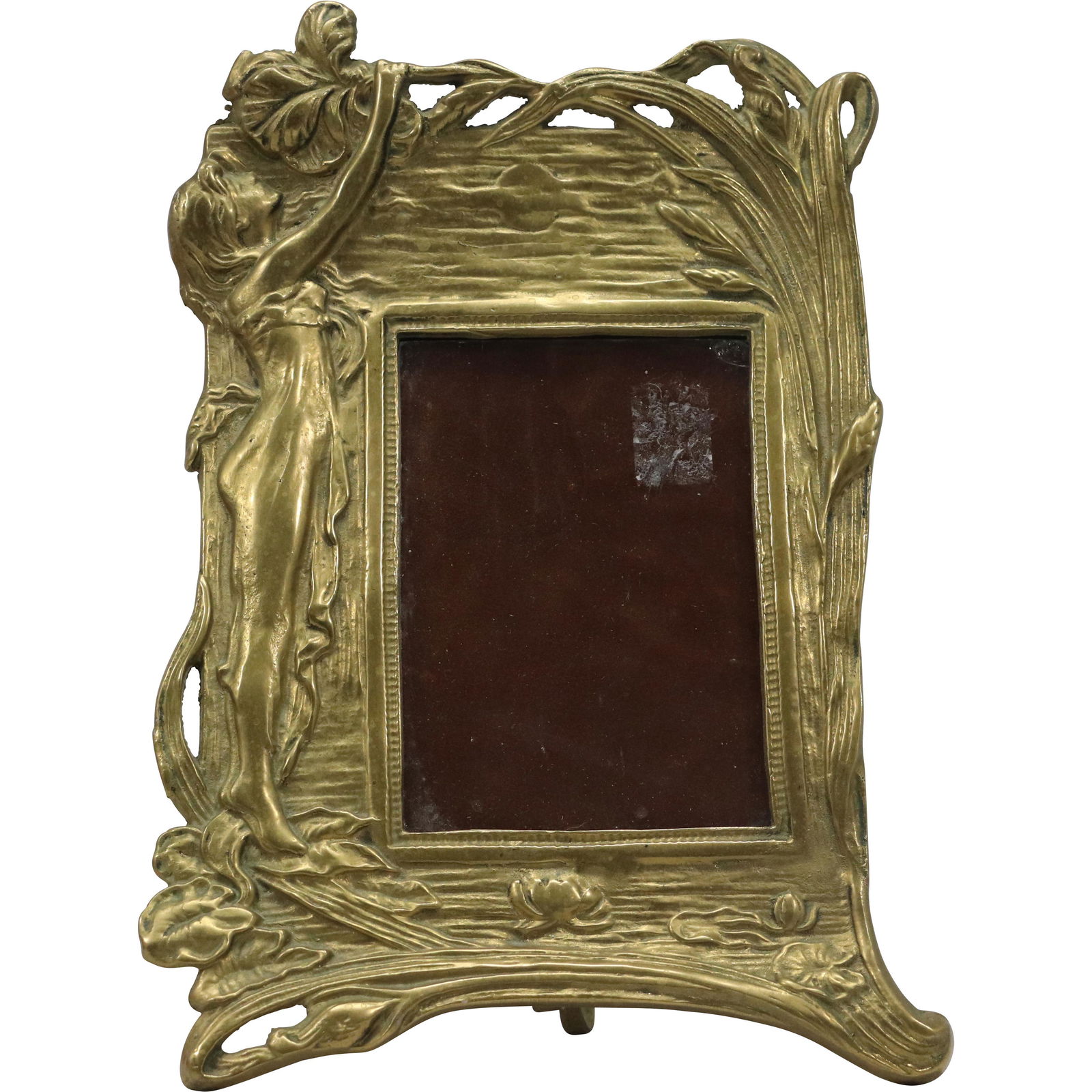 Novelty Art Nouveau Woman Cast Metal Dresser Top Mirror Easel Standing (1 of 8)