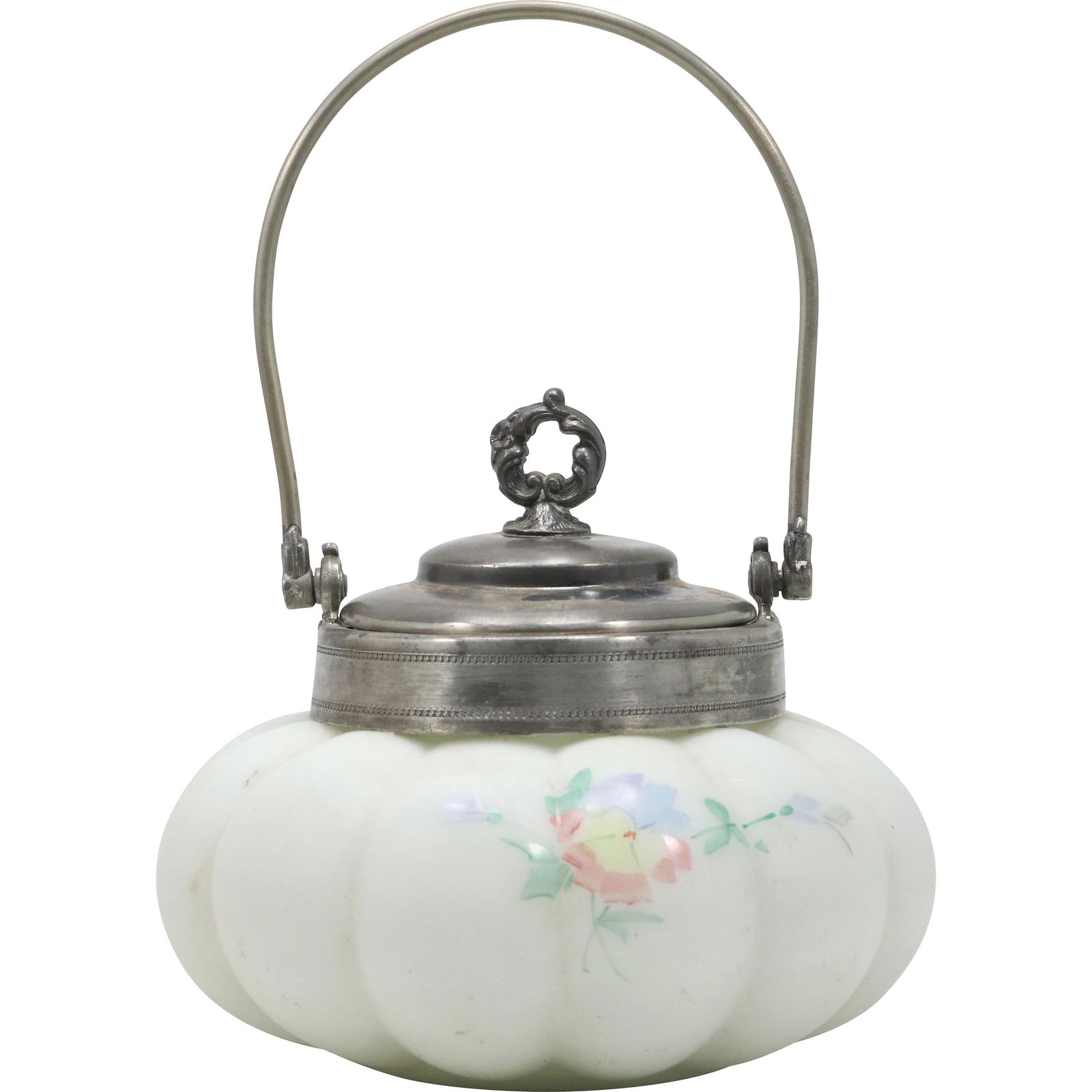 19th C. Victorian WAVECREAT Glass Jar with Silver Plate Top & Handle (1 of 9)
