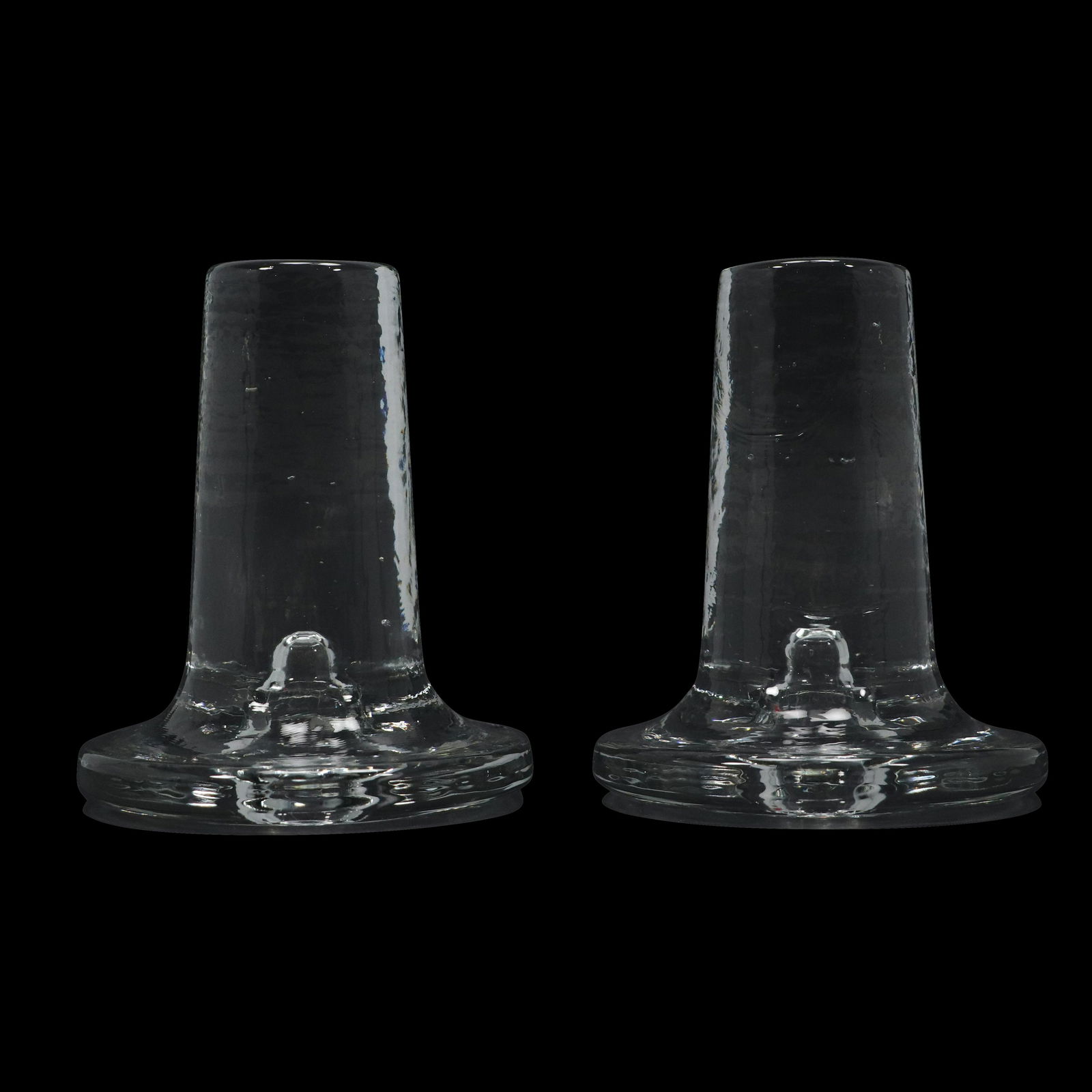 [2] TWO Unusual Swedish Glass Pedestal Base Candlesticks (1 of 7)