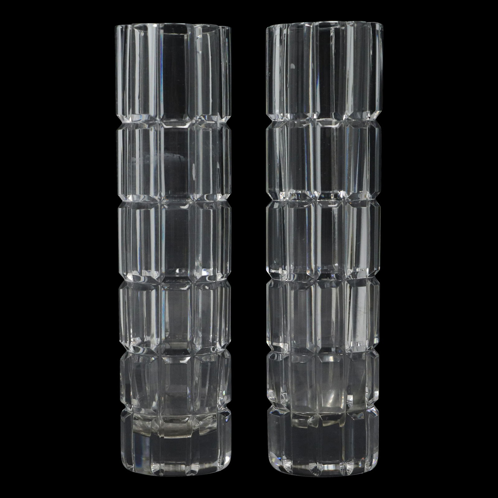 [2] TWO signed CARTIER Tall Narrow Glass Stacked Tower Vases (1 of 8)