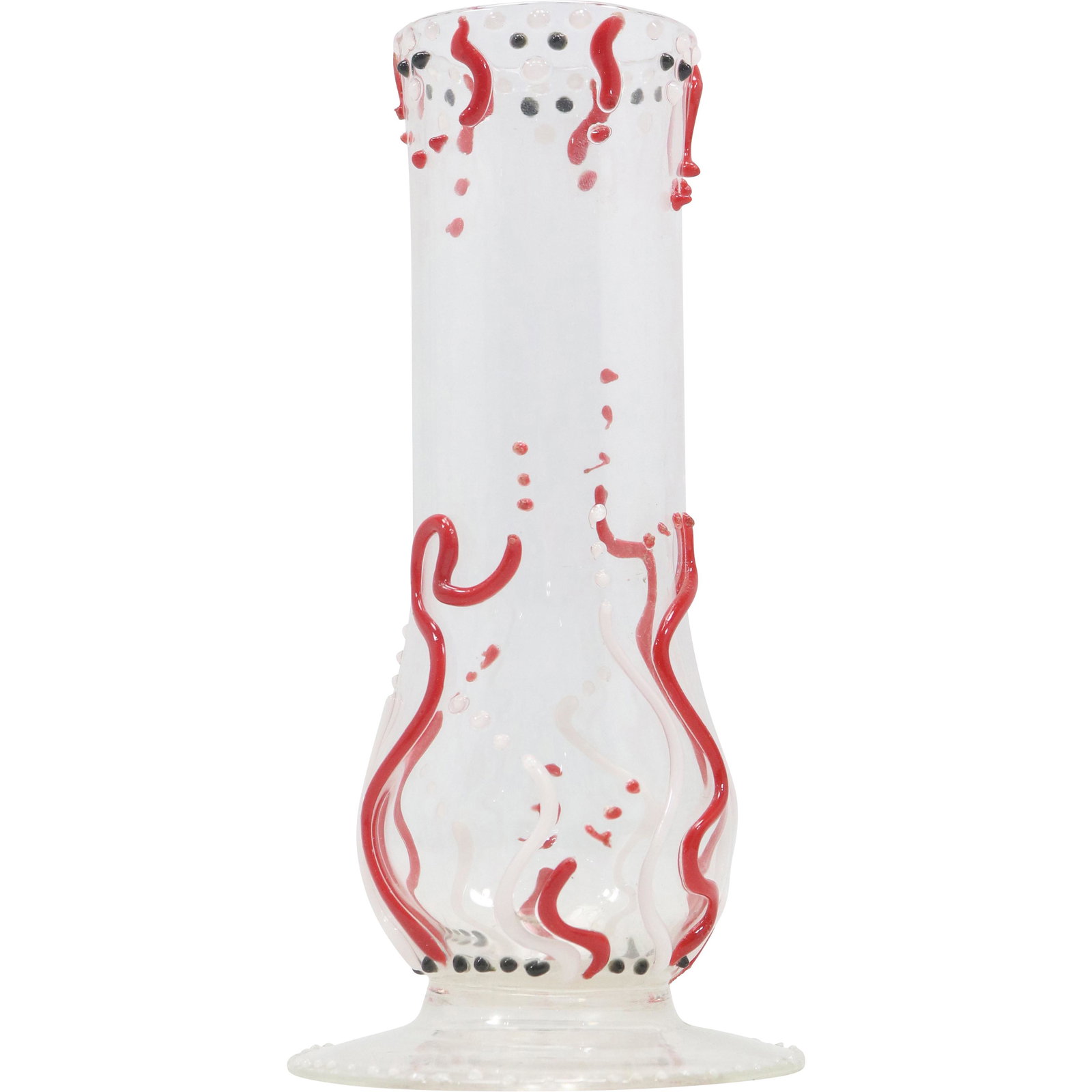 Unique Clear Art Glass Vase with Red Lines and Black Dots (1 of 9)
