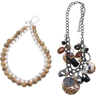 [2] Necklaces: Agate & Silver Designer and Ruby Rd 2-Sided MOP Cheetah Necklace: [2] Necklaces: Agate & Silver Designer 16 in. x 1/2 in. and Ruby Rd 2-Sided MOP Cheetah Necklace 18 in. x 2 1/2 in.