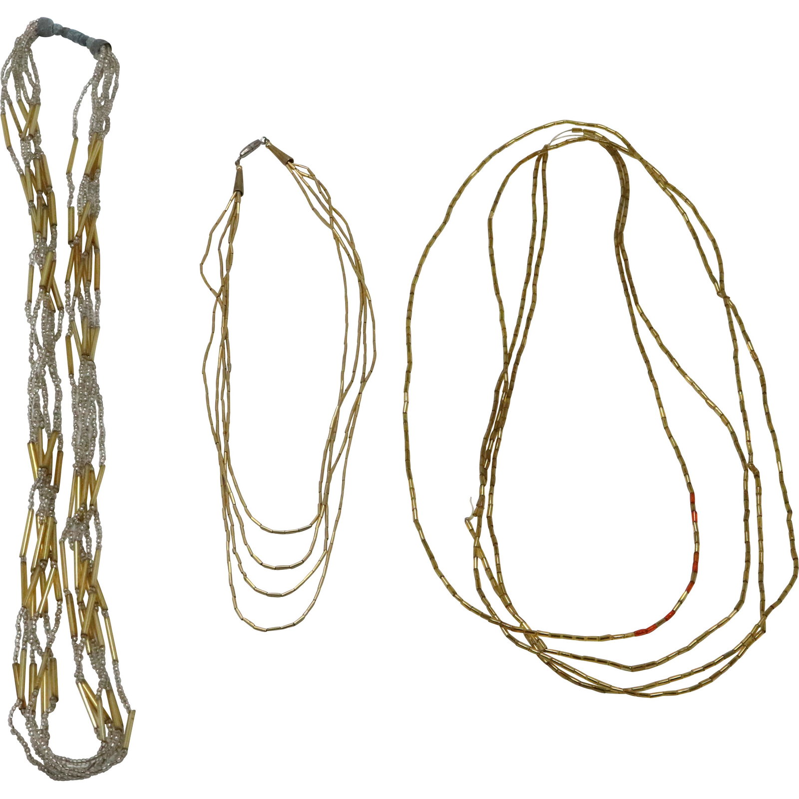 [3] Beaded Necklaces Multi Strand Clear / Yellow; Amber Glass Beads; Amber Gold 3-Strand (1 of 11)