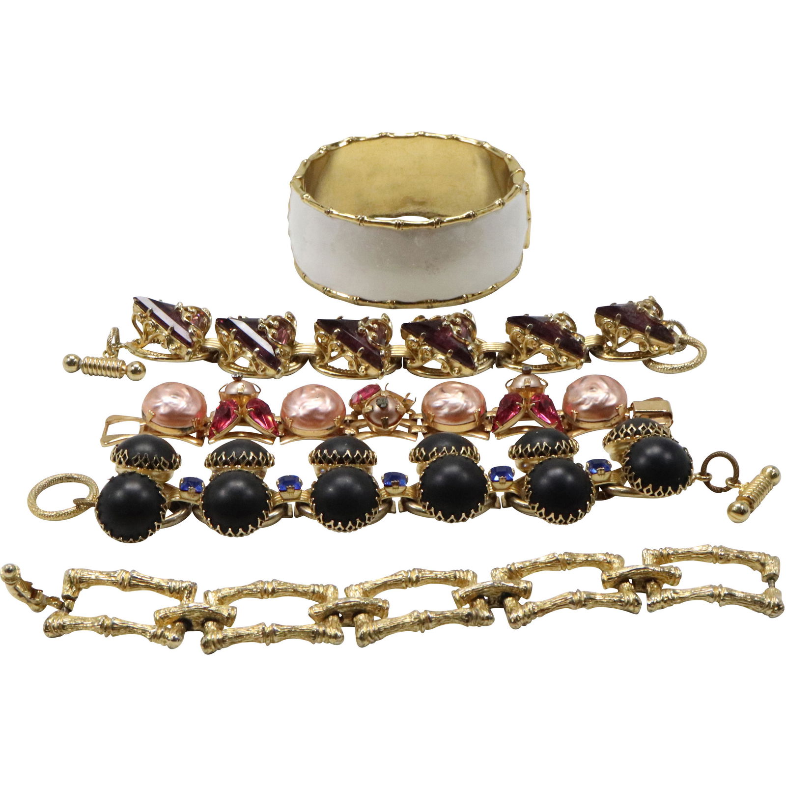 Lilly Pulitzer Bangle Enameled White; Bamboo GT Bracelet; GT Pink Faux Pearl Bracelet, (1 of 12)