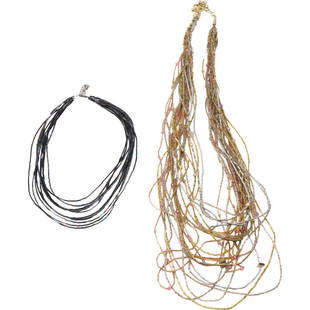 Multi Strand Glass Beads Necklace & Chico's Black Glass Bead Multi Strand Necklace: Multi Strand Glass Beads Necklace 32 in. x 1 1/2 in. & Chico's Black Glass Bead Multi Strand Necklace 18 in. x 1/2 in.