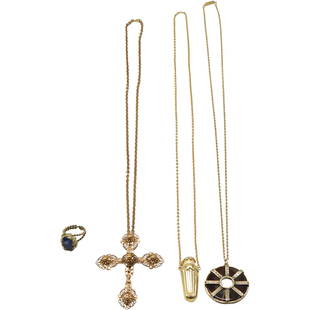 [3] Costume Fashion Necklaces and Ring: West Germany Cross; Perfumer Necklace;: [3] Costume Fashion Necklaces and Ring: West Germany Cross 25 in. x 3.5 in. x 2.75 in. ; Perfumer Necklace 30 in. x 2 in. x 1 in. ; Accessocraft Necklace 31 in. x 2 in. x 1.75 in. ; West Germany Ring