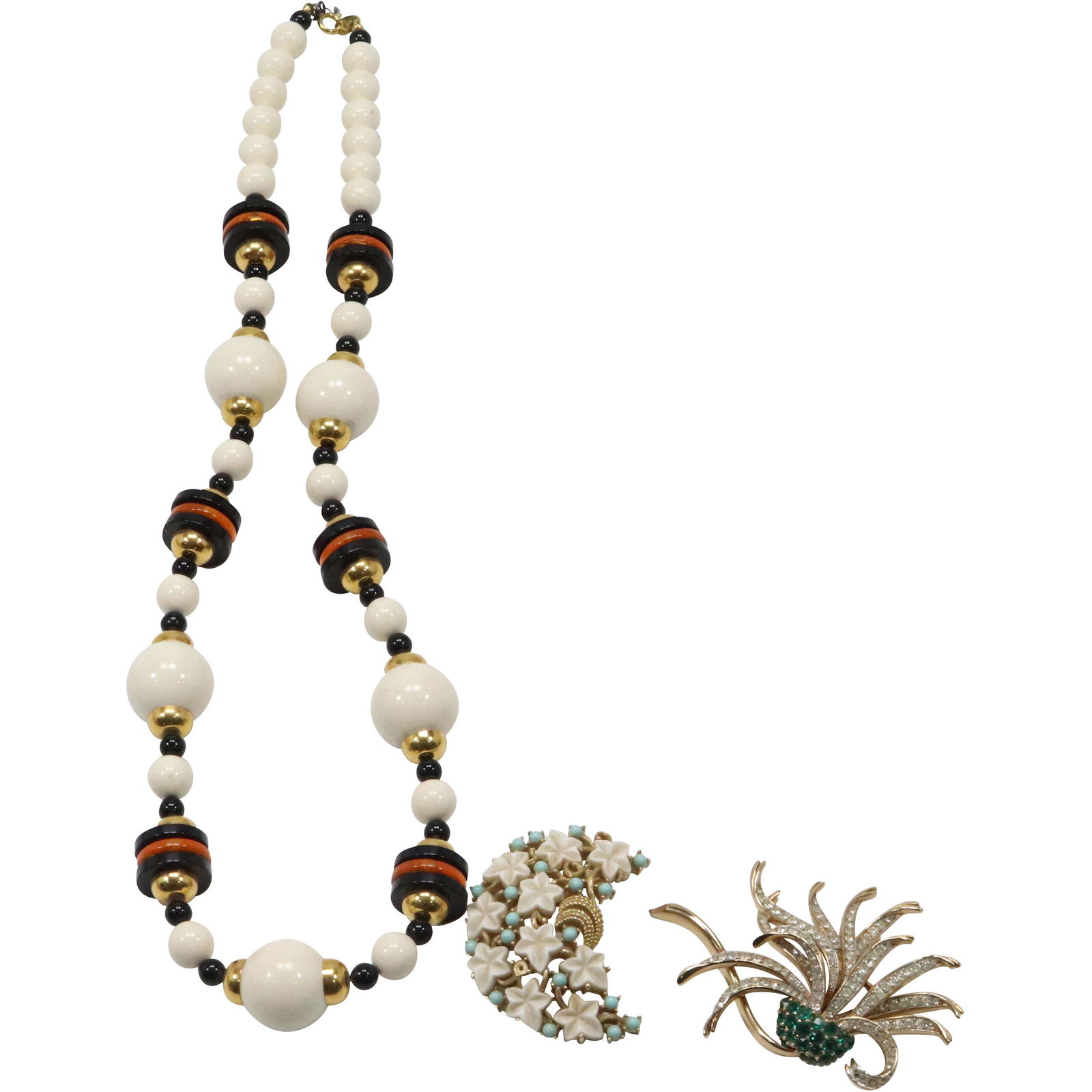 [3] TRIFARI: Necklace 24 in. ; Pin Clear Green Rhinestones 2 7/8 in. x 2 in.; Crescent Moon Pin: [3] TRIFARI: Necklace 24 in. ; Pin Clear Green Rhinestones 2 7/8 in. x 2 in.; Crescent Moon Pin 2 in. x 1 1/2 in.