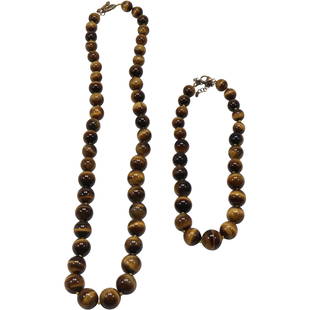 [2] TIGER'S EYE NECKLACES Graduated Beads 16 in. x 3/4 in. & Long Strand 29 in. x 3/4 in.: [2] TIGER'S EYE NECKLACES Graduated Beads 16 in. x 3/4 in. & Long Strand 29 in. x 3/4 in.