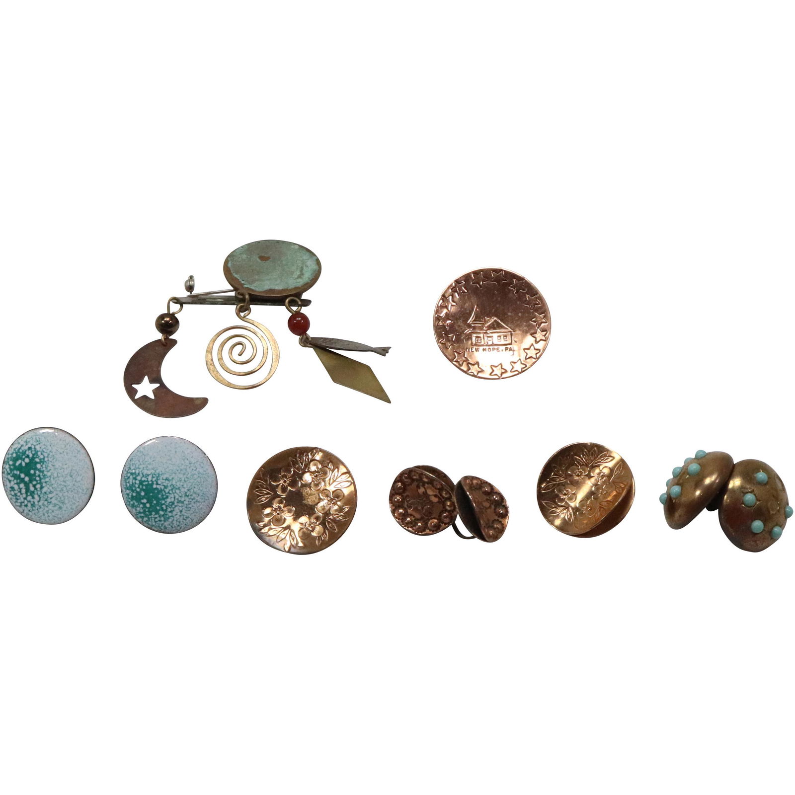 10 PC. Copper Jewelry Lot: Earrings, Pins (1 of 8)
