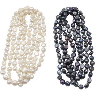 [2] Iridescent Tahitian Long Strand Necklace & White Pearl Necklace Each 62 in. x 3/8 in.: [2] Iridescent Tahitian Long Strand Necklace & White Pearl Necklace Each 62 in. x 3/8 in.