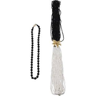 [2] Necklaces: Multi Strand Quality Necklace & Black Whiter Glass Beads Necklace: [2] Necklaces: Multi Strand Quality Necklace 16 in. x 1 in. & Black Whiter Glass Beads Necklace 19 in. x 1/4 in