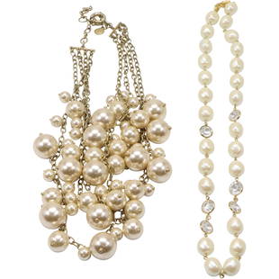 [2] Necklaces: J CREW 4-Strand Gold Tone Faux Pearl & GIVENCHY Paris NY: [2] Necklaces: J CREW 4-Strand Gold Tone Faux Pearl 17 in. x 3 in. & GIVENCHY Paris NY 24 in. x 1/2 in.