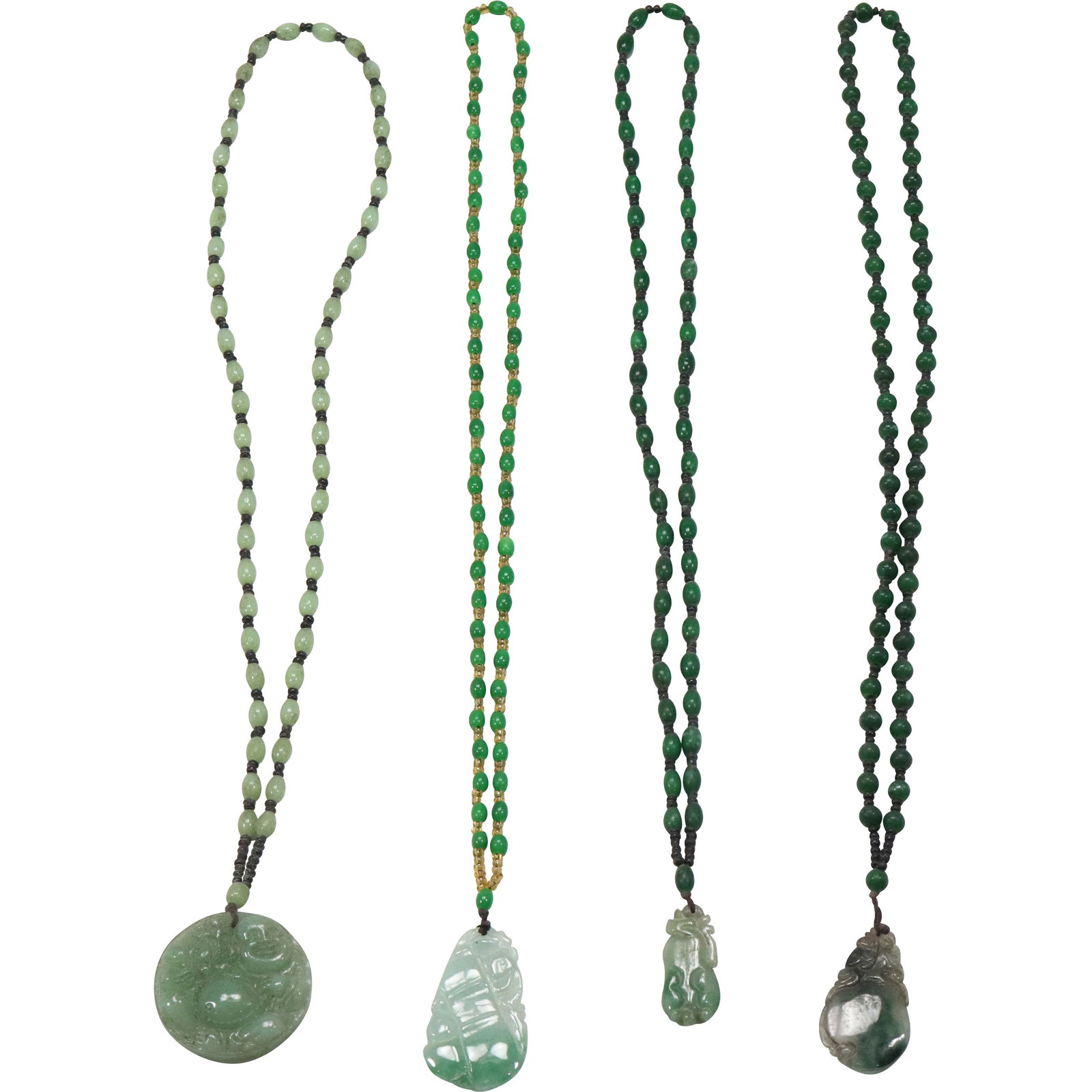 [4] FOUR Assorted JADE Necklaces with Pendants - Buddha, Lion, Hippo (1 of 14)