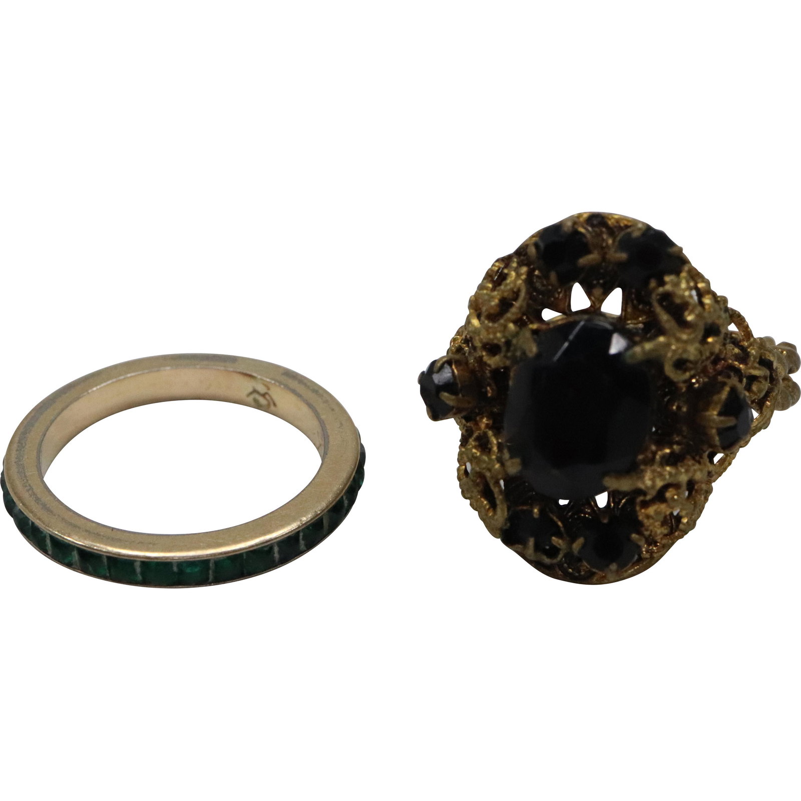 [2] RINGS 10K Gold Czecho Black Glass Stones Size 4.5 & 12K Gold Green Stones Size 6.25 (1 of 8)