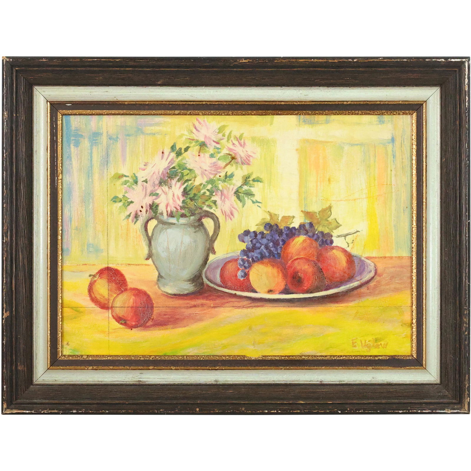 Euan Uglow (1932-2000 England) Oil Painting Still Life Fruit on Platter: Euan Uglow (1932-2000 England) Oil Painting Still Life Fruit on Platter. Oil on canvas, Signed, Framed. Selling as "attributed to", No documentation. size: 20 x 16, 23.75 x 19.75 outside frame. ASKart
