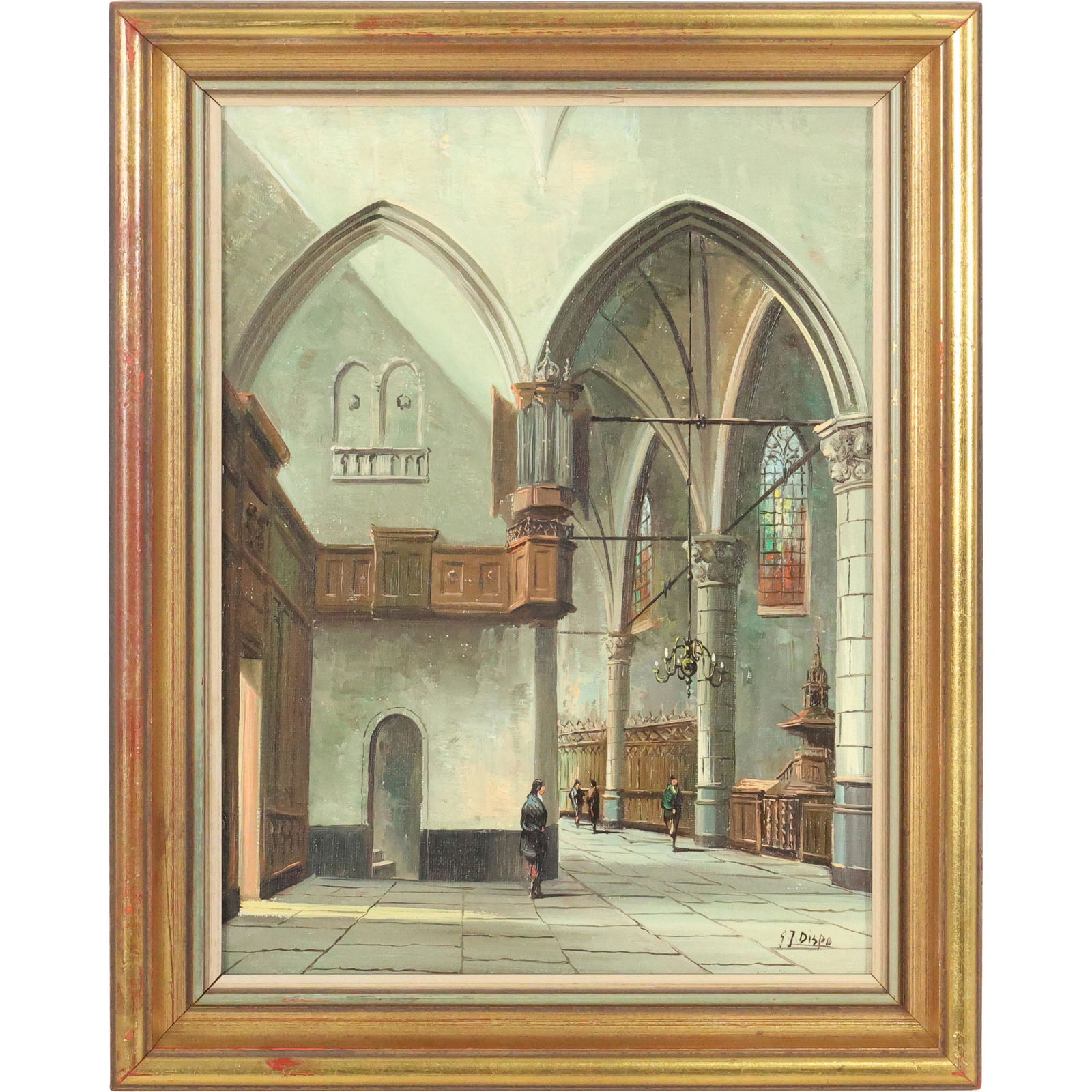 George Jan Dispo. Holland, Oil Painting Cathedral Interior, Newman Galleries, Philadelphia (1 of 13)