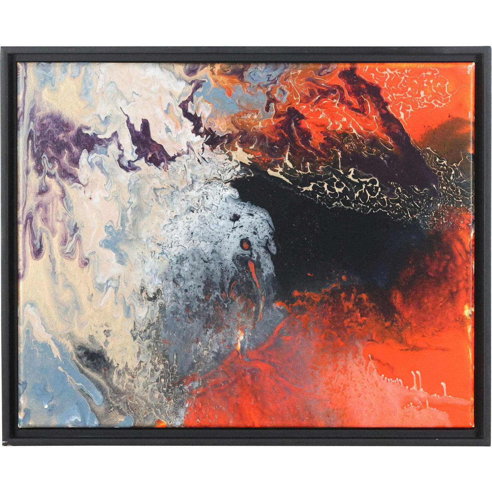 Modernism Painting  White, Black, Orange Abstract Oil on Canvas, Signed on Verso (1 of 16)