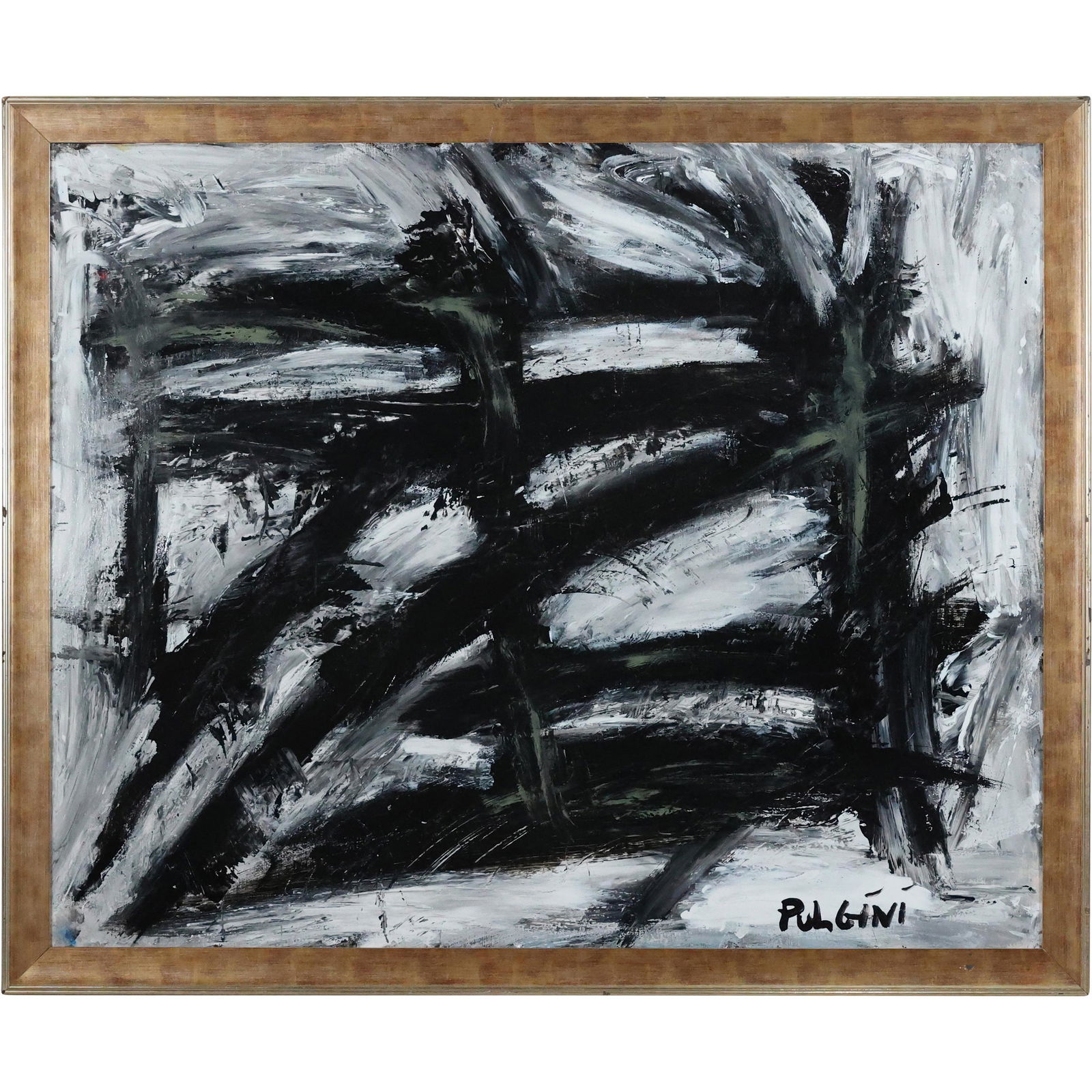 Thomas Pulgini, American, Oil on Board Painting Black & White Lines Abstract after Franz Kline (1 of 14)