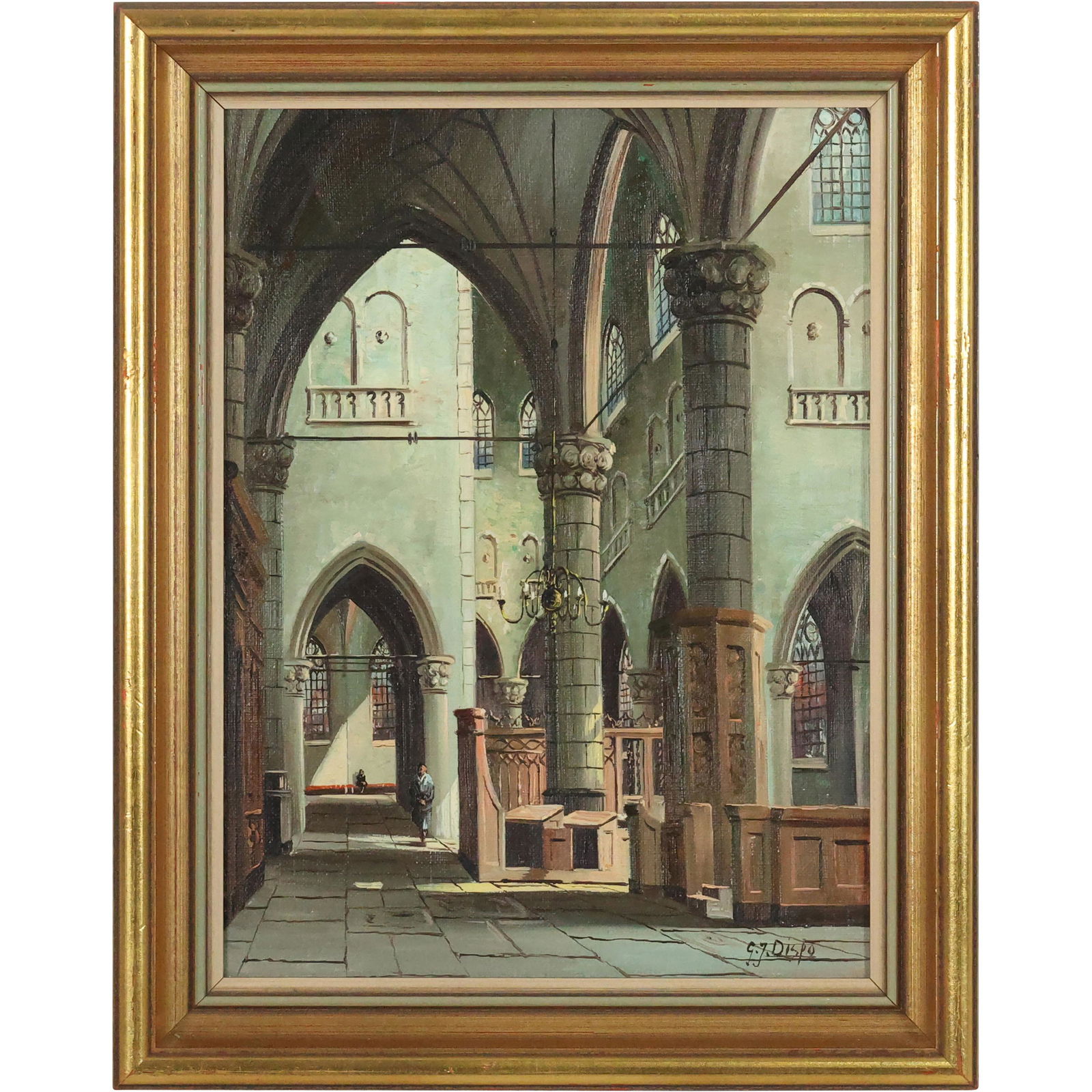 George Jan Dispo. Holland, Oil Painting Cathedral Interior, Newman Galleries, Philadelphia. (1 of 12)