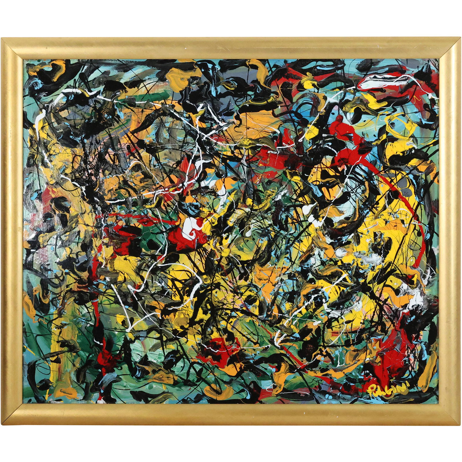 Thomas Pulgini, American, Oil on Board Painting Busy Abstract, Signed, Framed (1 of 16)