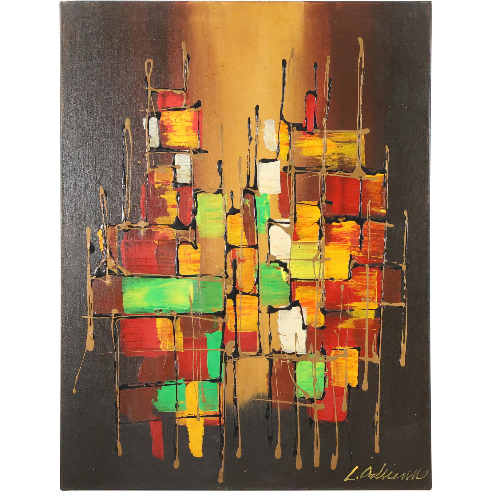 L Adrienn, Mid-Century Modern Composition Wall of Squares Oil Painting (1 of 14)