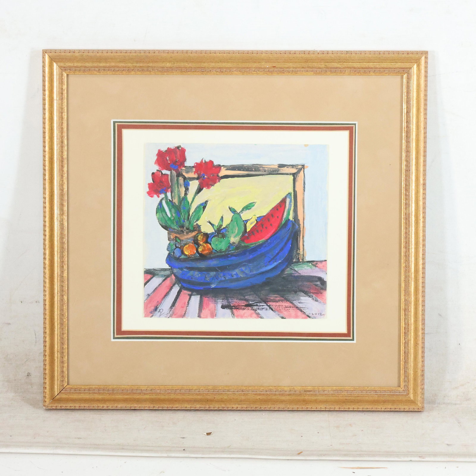 Andrew Zietkiewicz, Polish / American, Still Life with Fruit and Flowers, Tempera Painting: Andrew Zietkiewicz, Polish / American, Still Life with Fruit and Flowers, Tempera Painting. Artist's Estate Stamp on Verso. size: 8.25 x 9.25 matte, 15 x 16 outside frame