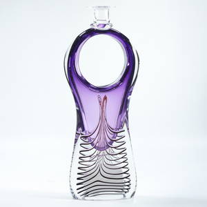 ADAM JABLONSKI Signed Art Glass Tall Candlestick Internal Decorated Purple Amethyst
