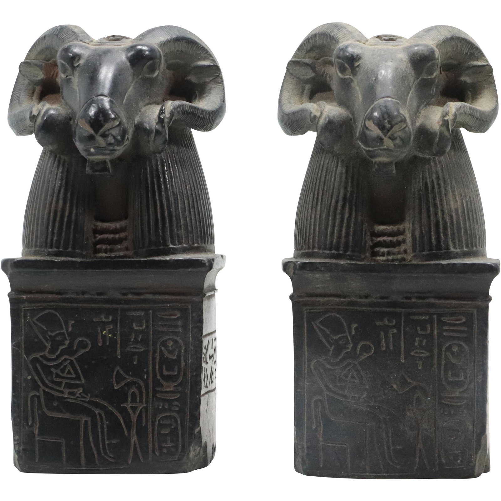 [2] Two EGYPTIAN RAM HEAD Figurative Statues / Bookends in Hard Composition (1 of 8)