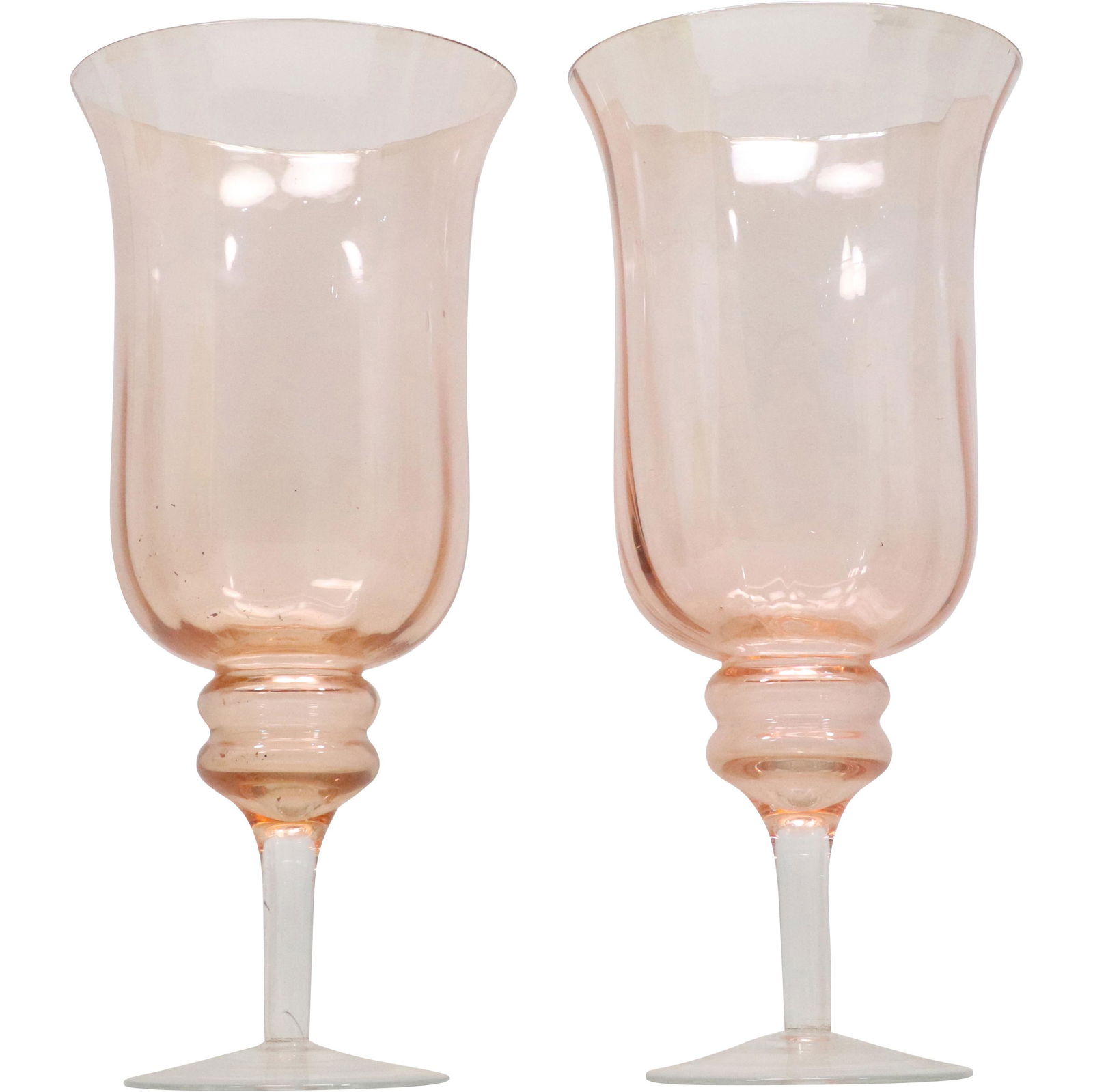 [2] TWO Large 13 in. Height Pink Glass Stemware Chalices / Vases (1 of 10)