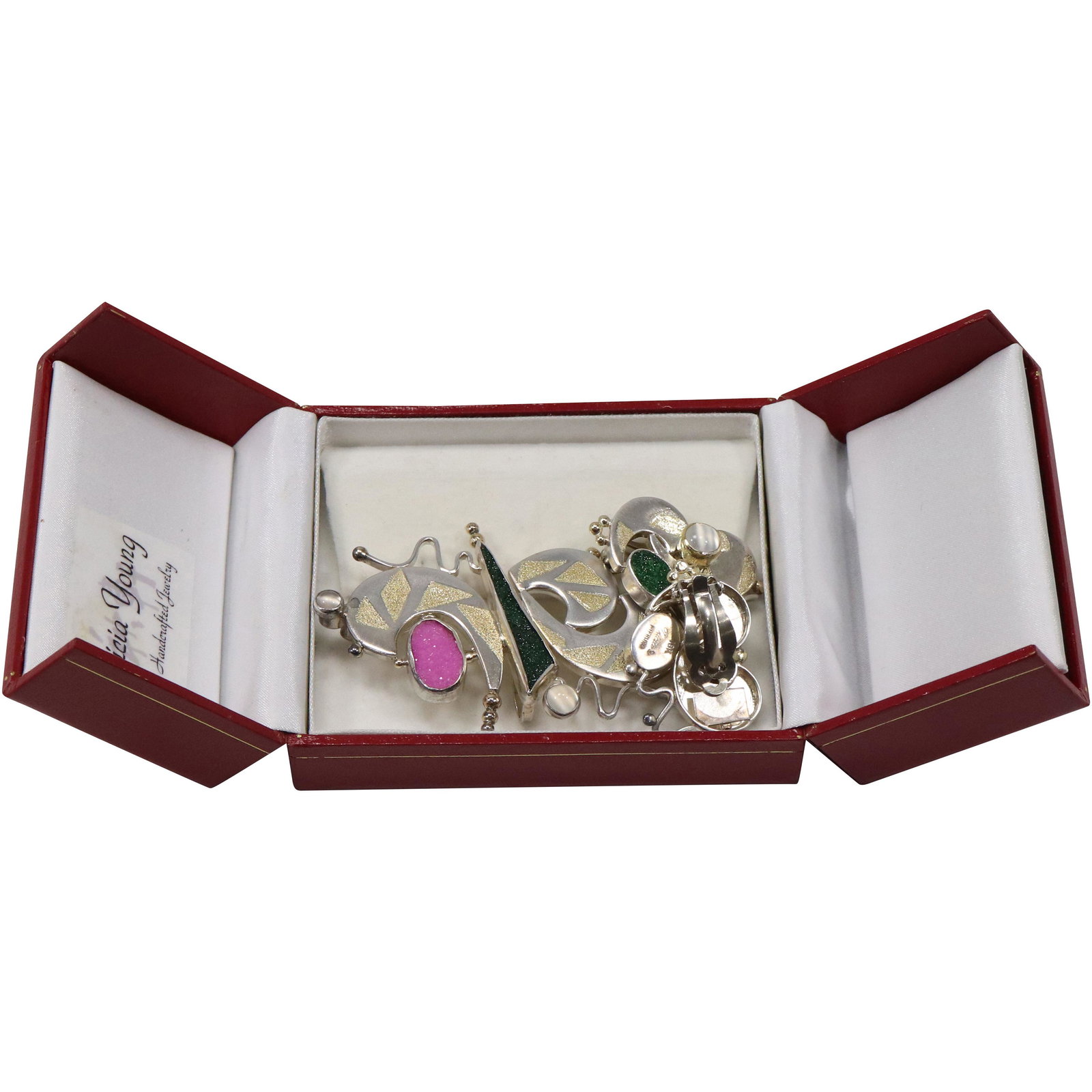 3 PC SET Tricia's Sterling 22K, 14K Pin Brooch & Tricia's Sterling 18K Earrings (1 of 9)