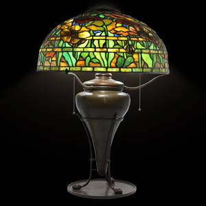 Tiffany Studios New York Leaded Glass ORIENTAL POPPY Table Lamp Signed Shade & Base