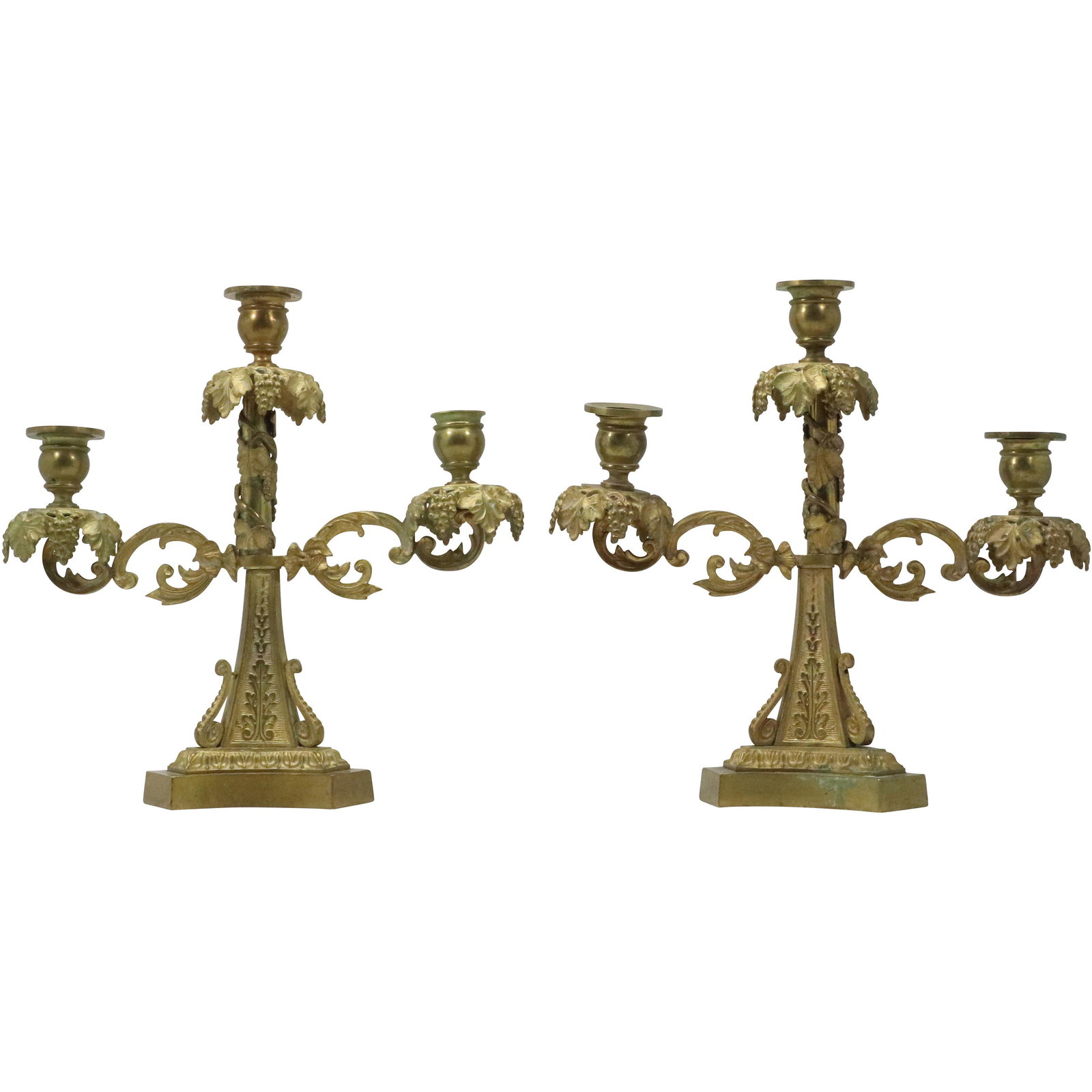 Pair 19th C. Brass Italian Renaissance Candelabras Embossed Grapes Motife (1 of 9)