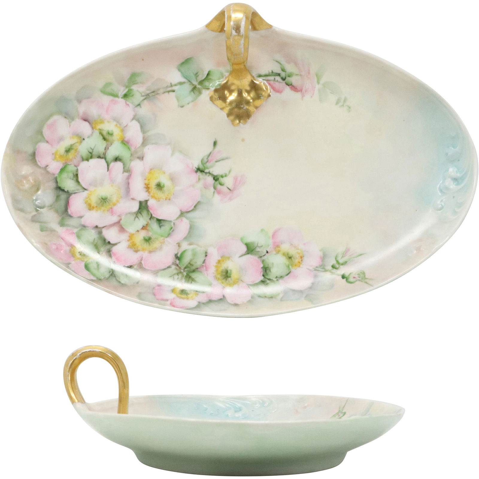 LIMOGES FRANCE Fine Porcelain Large Nappy Serving Tray Hand Paint Flowers (1 of 8)