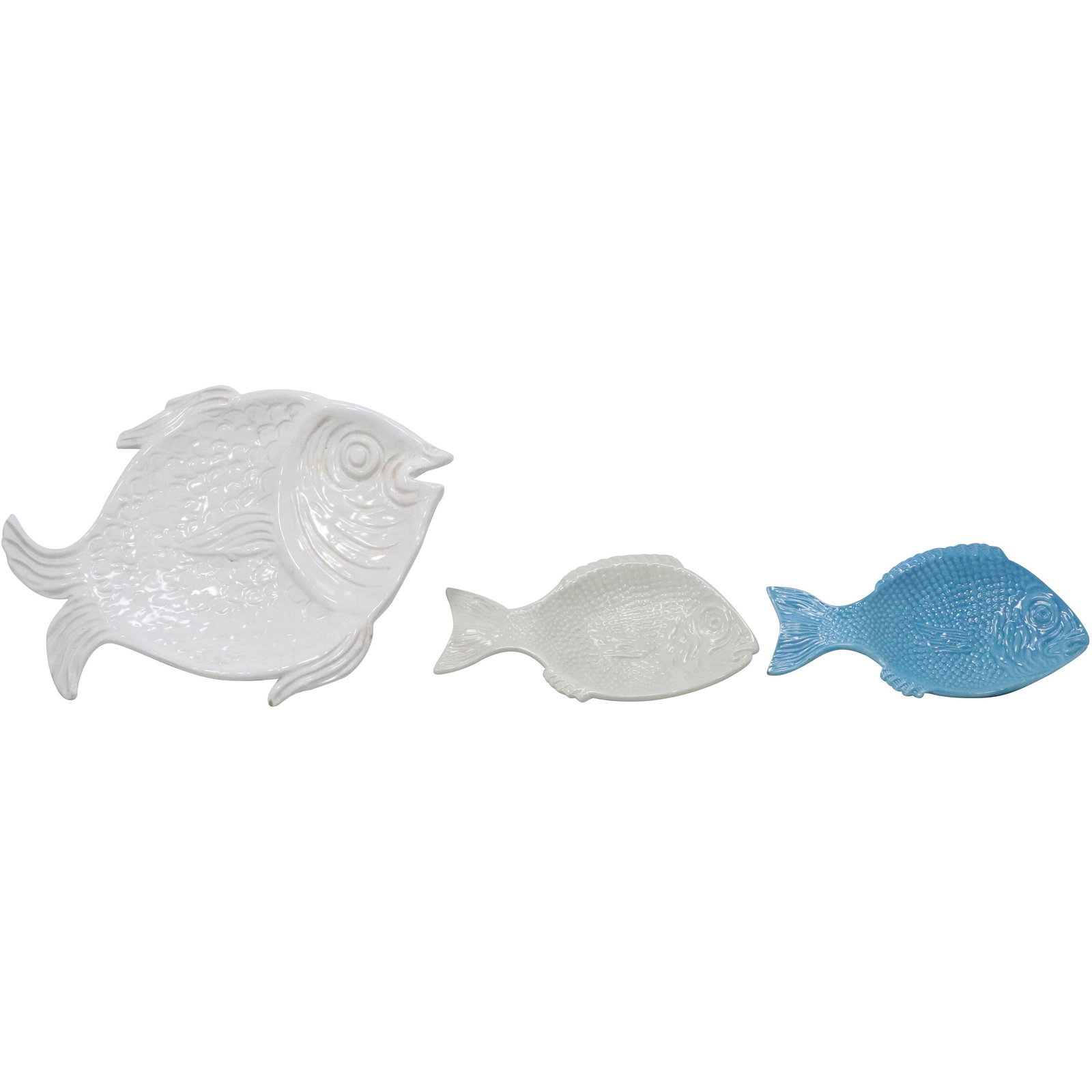 [3] THREE Ceramic FISH Figurative Platters 2 White and 1 Blue (1 of 11)