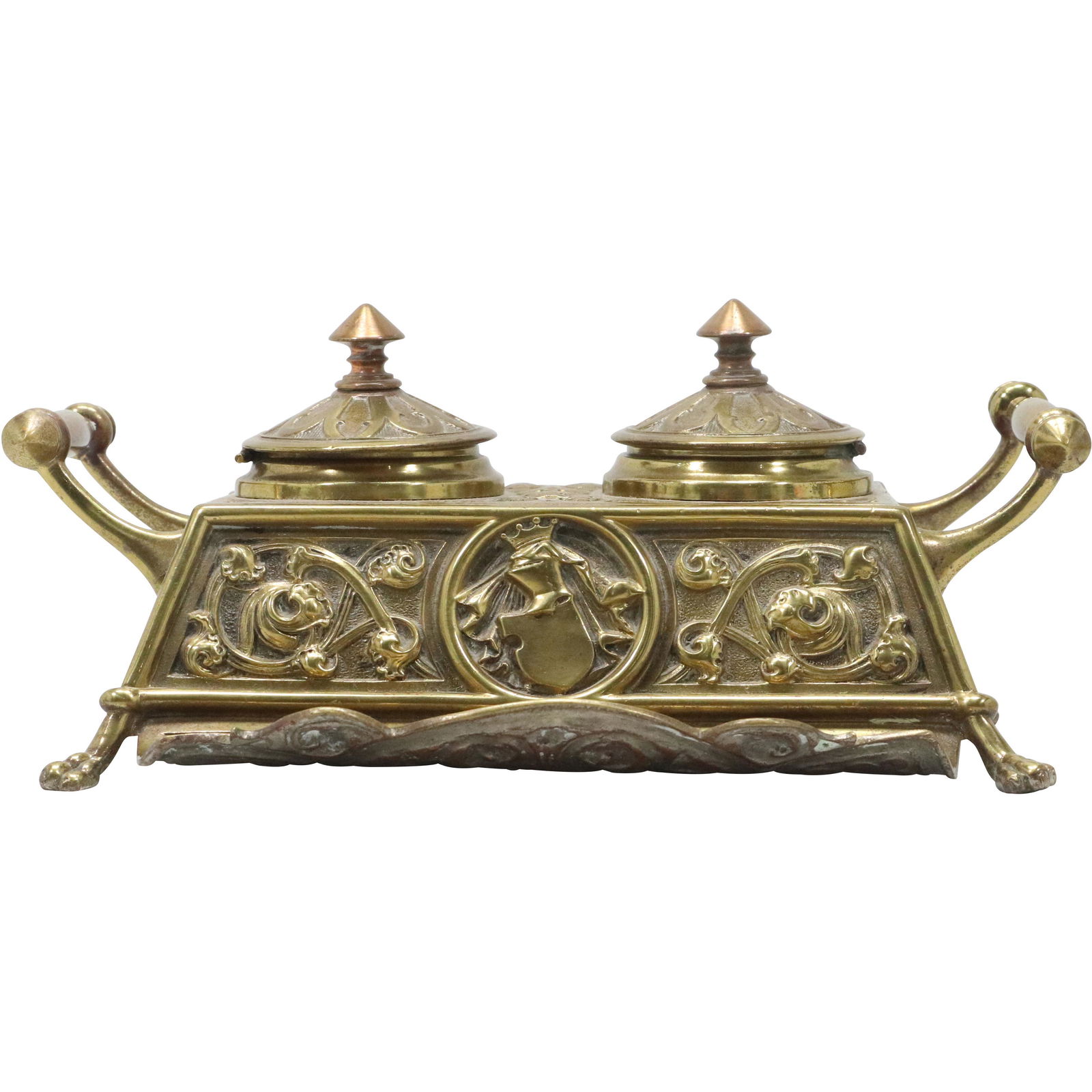 19th C. Bronze Victorian Renaissance Desk Top Double Inkwell (1 of 10)