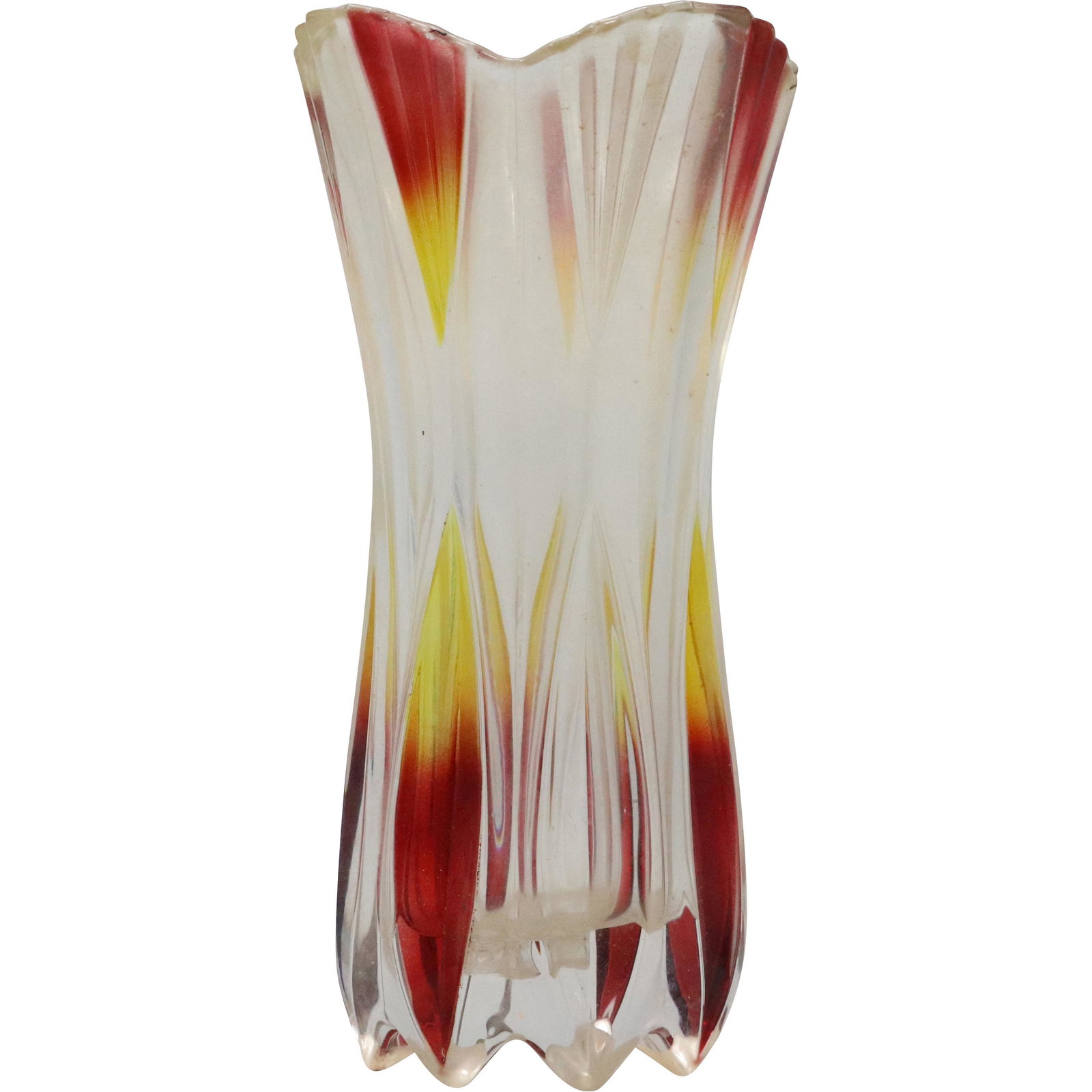 Vintage Red Yellow Clear Stylized Glass Vase (1 of 8)