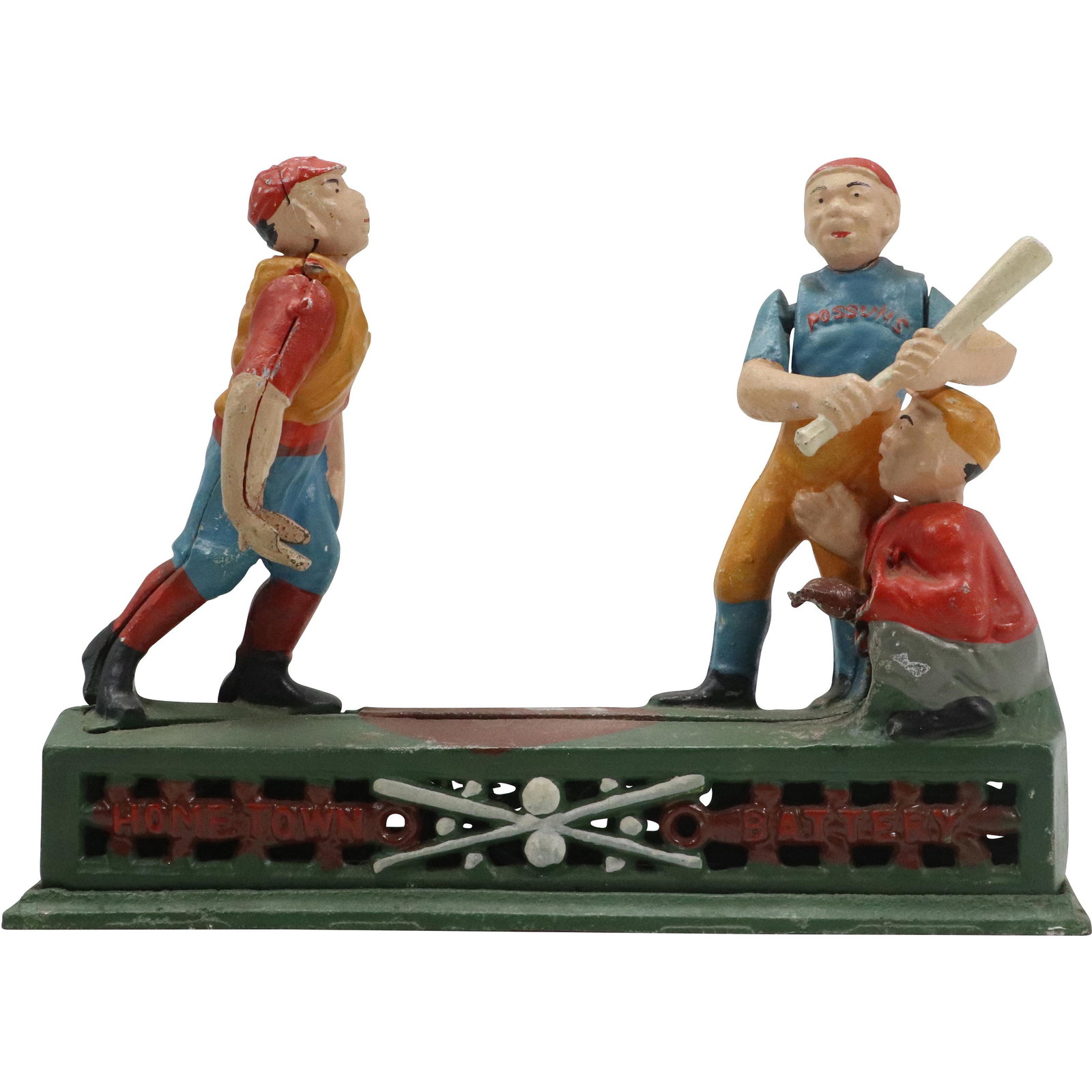 Novelty Cast Iron "Hometown Battery" Baseball Mechanical Coin Bank - Original Paint Finish (1 of 9)