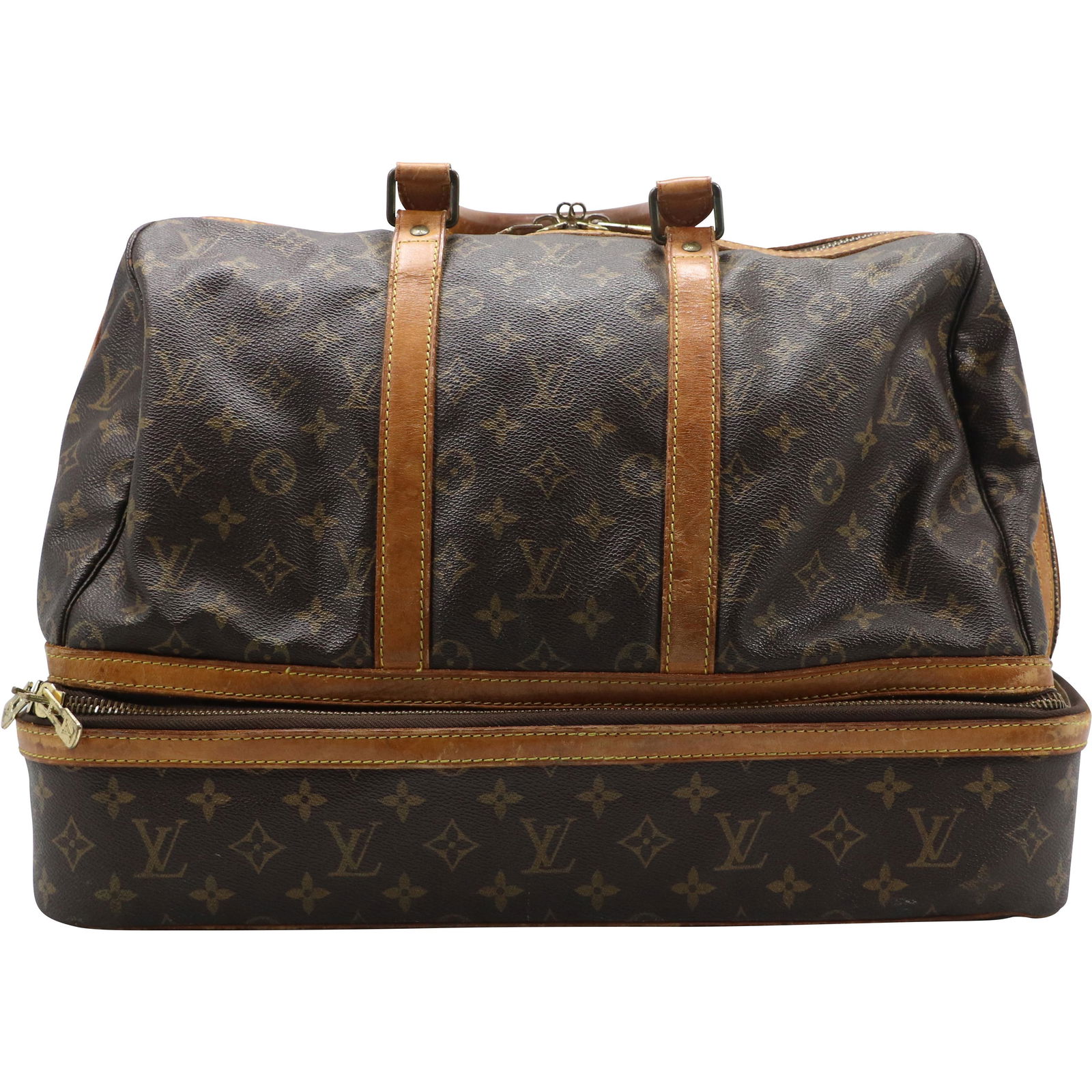 LOUIS VUITTON Brown Monogram Canvas Sac Sports Travel Bag Shoes Base Compartment (1 of 14)