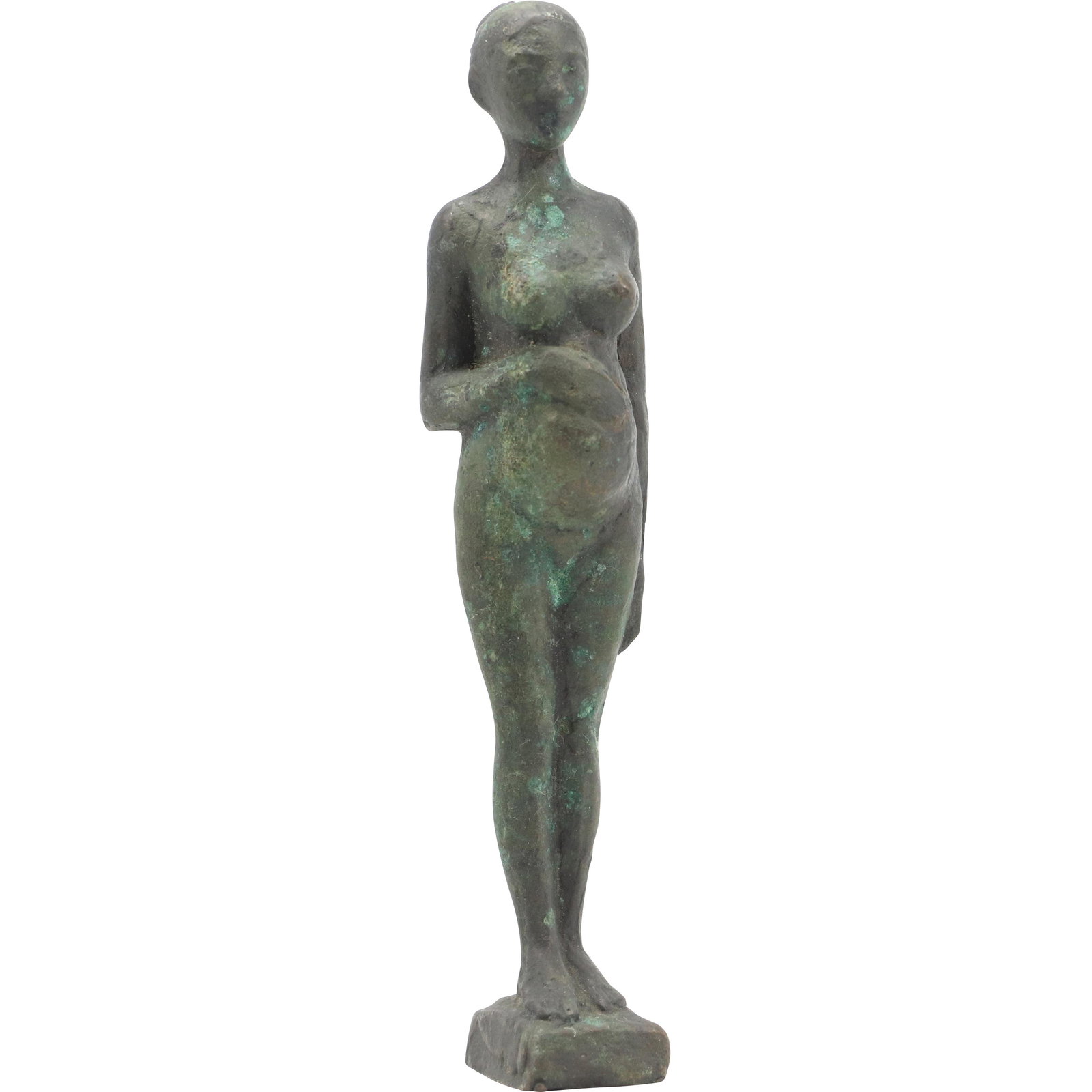 Vintage Solid BRONZE SCULPTURE of an ASIAN PREGNANT WOMAN (1 of 9)