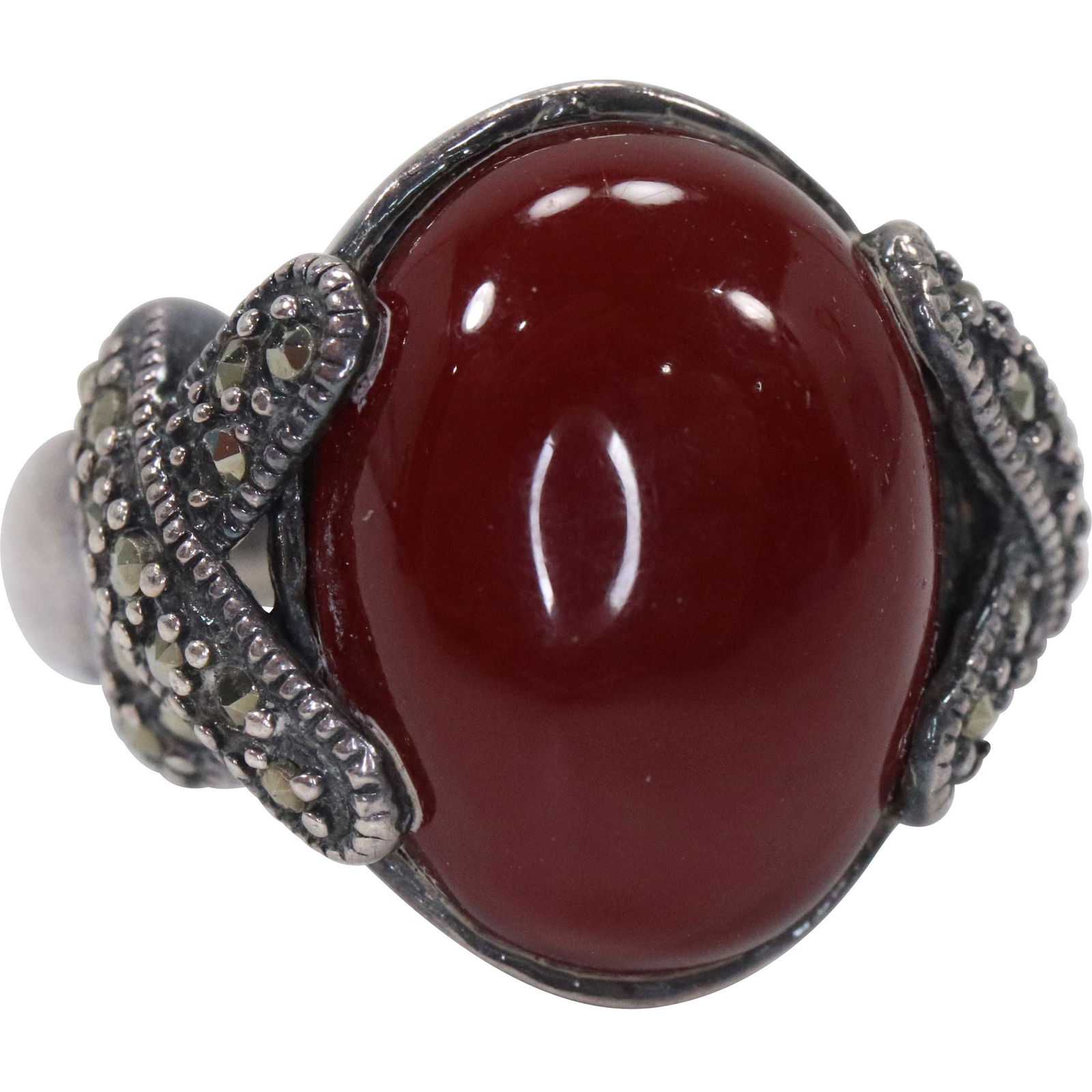 .925 Sterling Silver Jasper and Marcasites Ring Size 7; 3/4 in. x 3/4 in. (1 of 4)